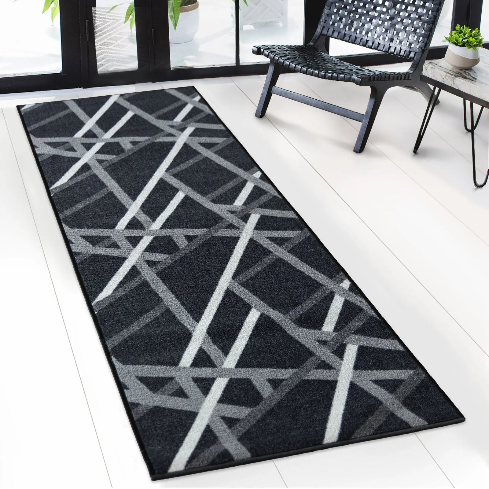 â TeppichlĂ€ufer | Printed | In Anthrazit & Braun | Moderner LĂ€ufer mit Streifen-Design & rutschhemmender Gel-RĂŒckseite | StrapazierfĂ€hig & pflegeleicht
