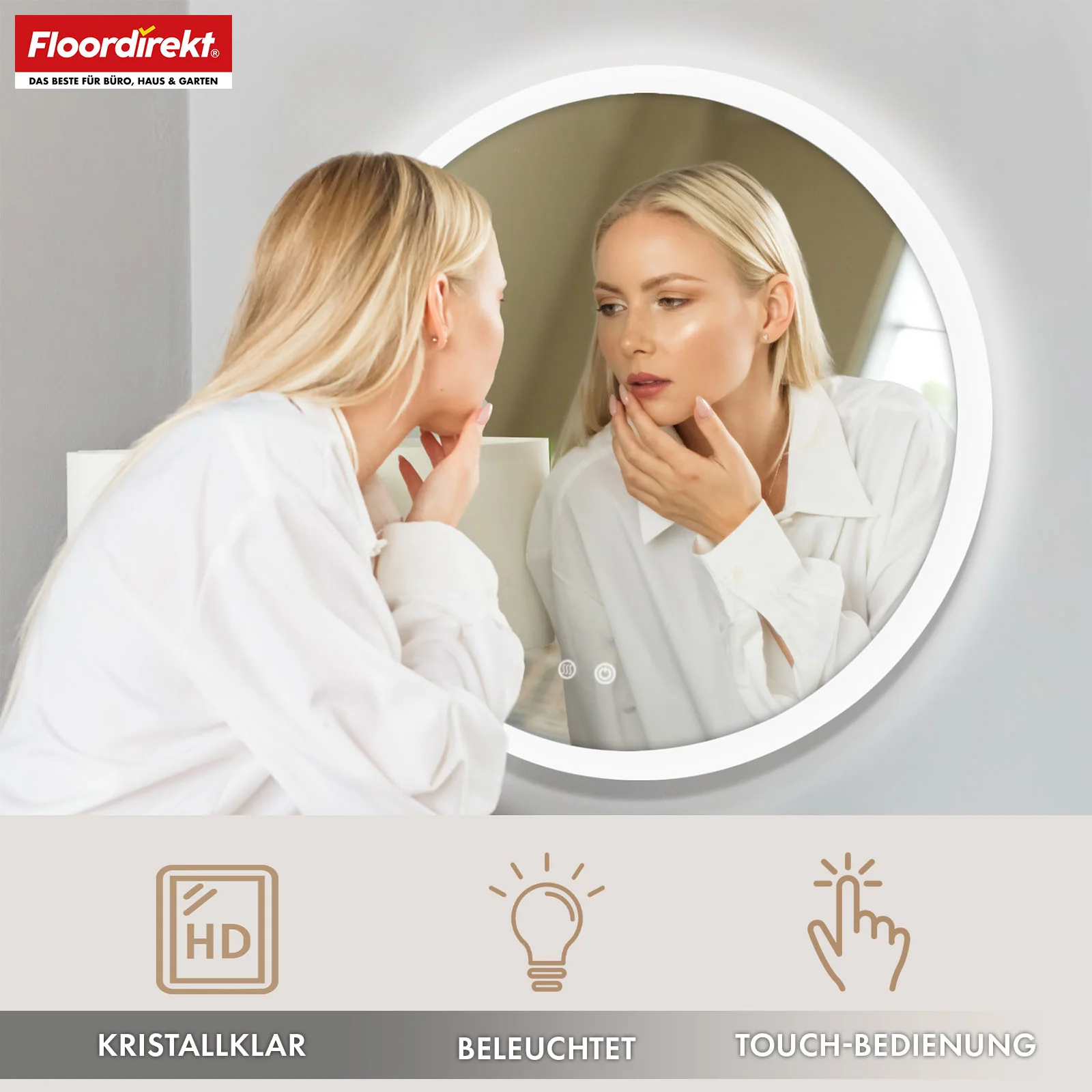 Badspiegel mit LED Beleuchtung | Liora | Touch-Bedienung mit Antibeschlag & 3 wählbare Lichtfarben | In verschiedenen Größen erhältlich - Image 16