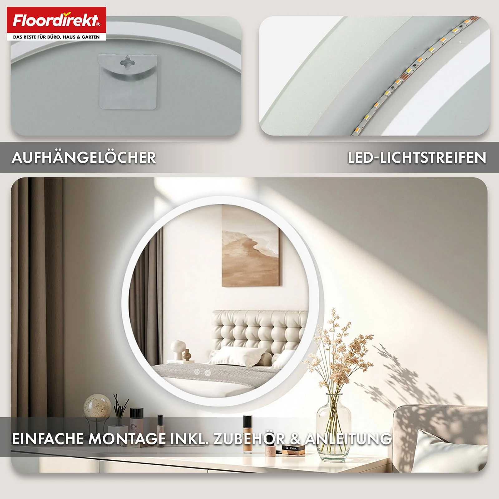 Badspiegel mit LED Beleuchtung | Liora | Touch-Bedienung mit Antibeschlag & 3 wählbare Lichtfarben | In verschiedenen Größen erhältlich - Image 18
