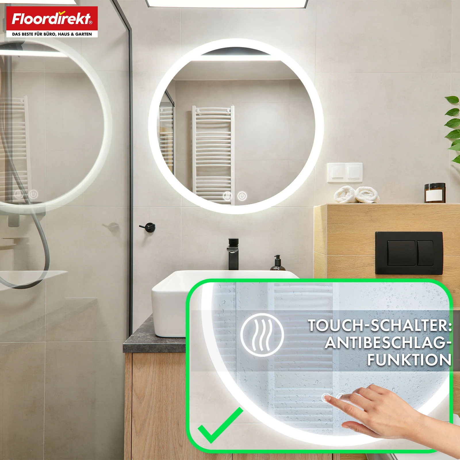 Badspiegel mit LED Beleuchtung | Liora | Touch-Bedienung mit Antibeschlag & 3 wählbare Lichtfarben | In verschiedenen Größen erhältlich - Image 5