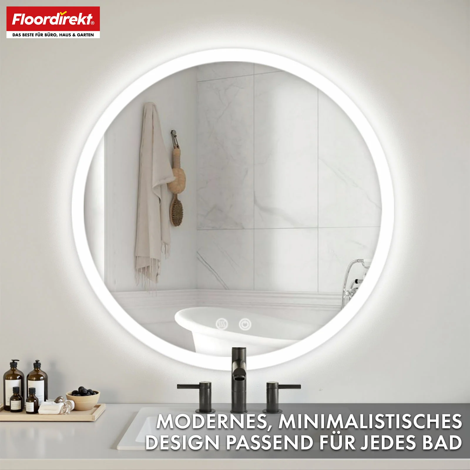 Badspiegel mit LED Beleuchtung | Liora | Touch-Bedienung mit Antibeschlag & 3 wählbare Lichtfarben | In verschiedenen Größen erhältlich - Image 6