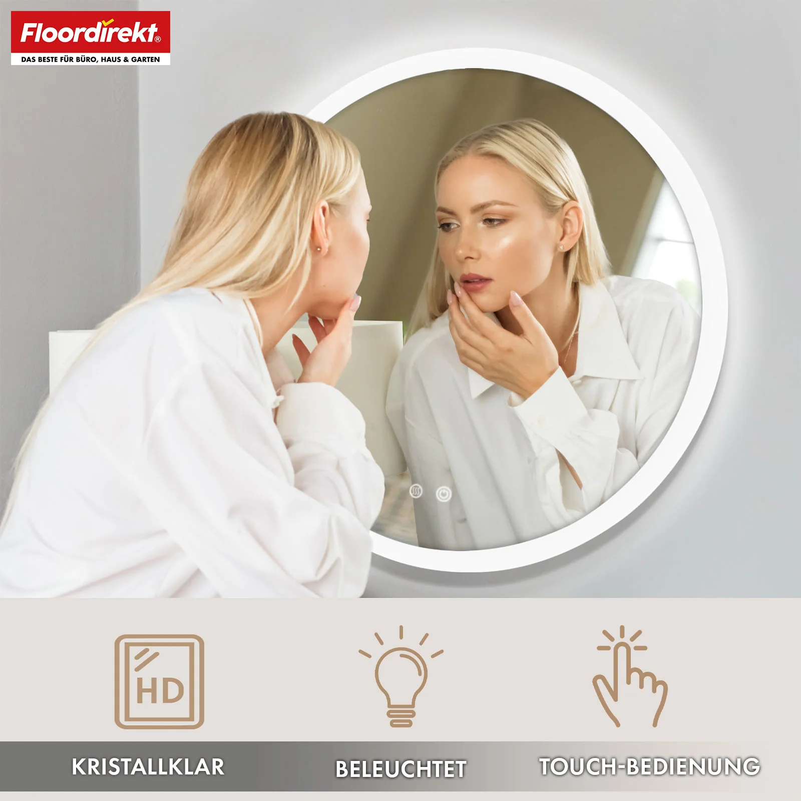 Badspiegel mit LED Beleuchtung | Liora | Touch-Bedienung mit Antibeschlag & 3 wählbare Lichtfarben | In verschiedenen Größen erhältlich - Image 7
