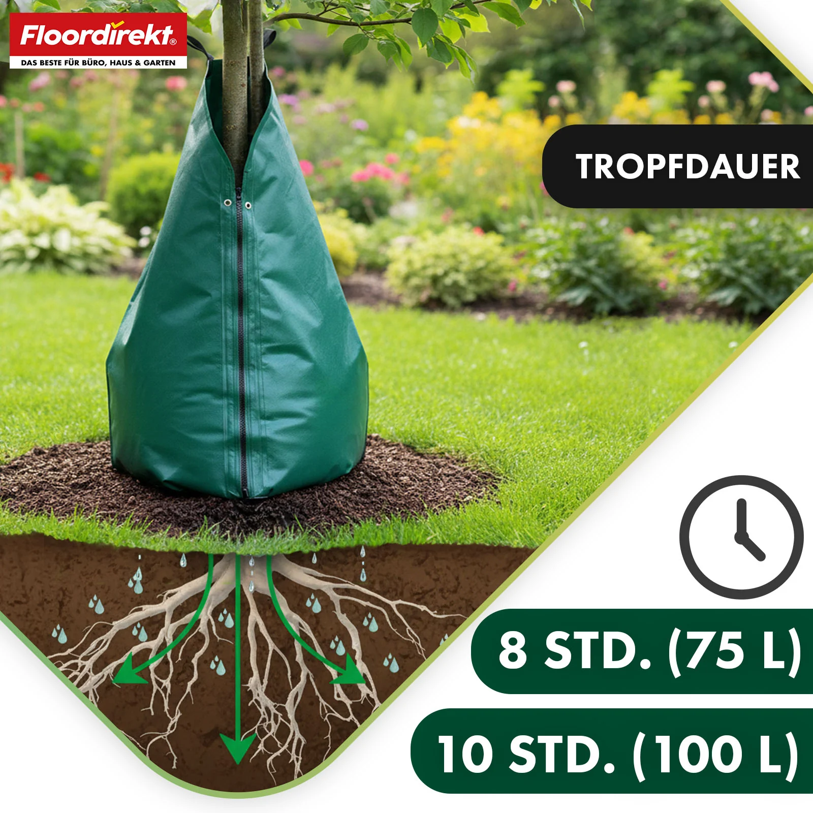 Bewässerungsbeutel für Bäume | 75L & 100L Wassersack mit Tropfsystem | Wiederverwendbarer Baumbewässerungssack aus PVC - Image 6