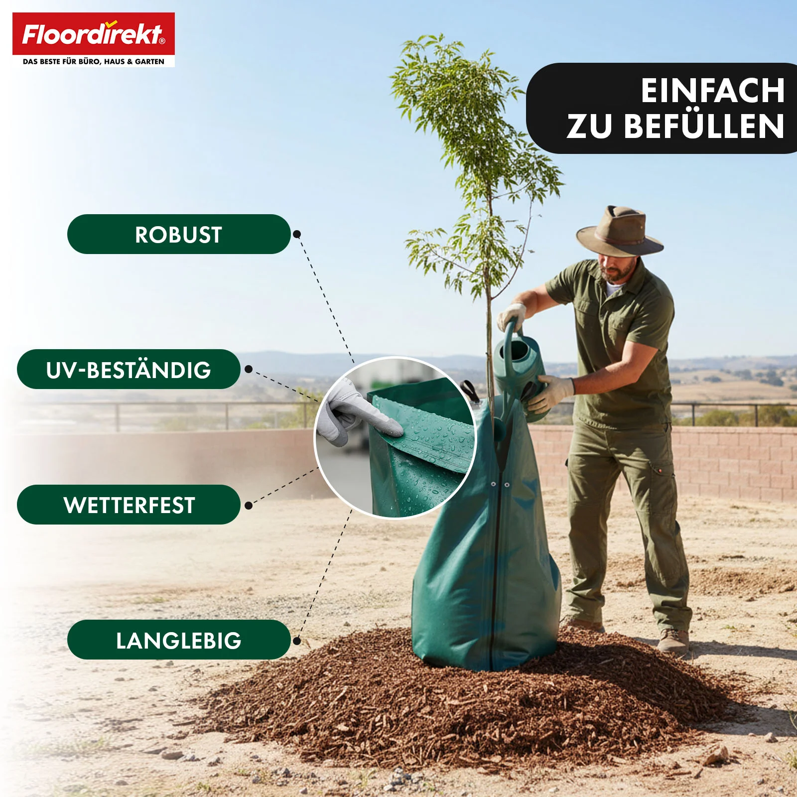 Bewässerungsbeutel für Bäume | 75L & 100L Wassersack mit Tropfsystem | Wiederverwendbarer Baumbewässerungssack aus PVC - Image 7
