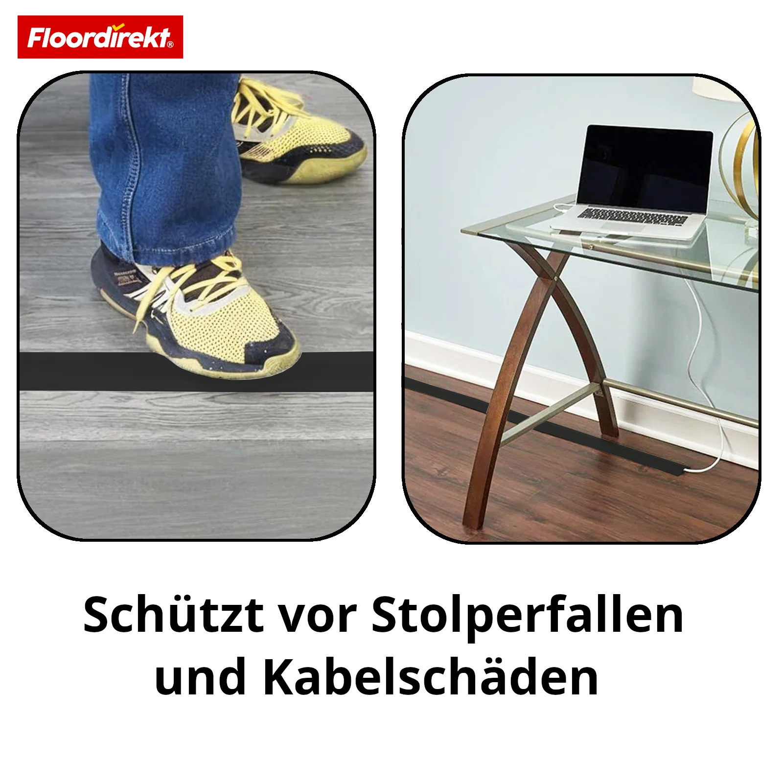 Boden-Kabelkanal | Cable Guard | Rutschfester Kabelschutz & Stolperschutz | Flexibel, zuschneidbar & für 2 Kabel bis 8 mm Ø - Image 4