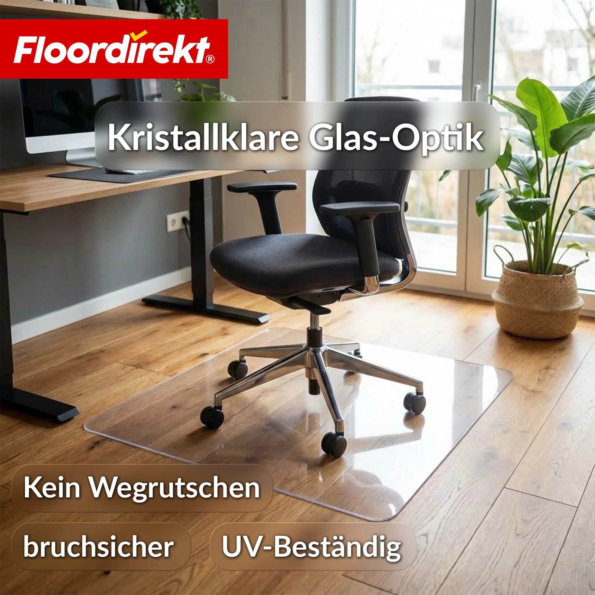 Bodenschutzmatte | Secura | Transparent 80 × 118 cm | 5 mm bruchsichere PVC Bürostuhlunterlage für Parkett, Laminat & Teppich - Image 6