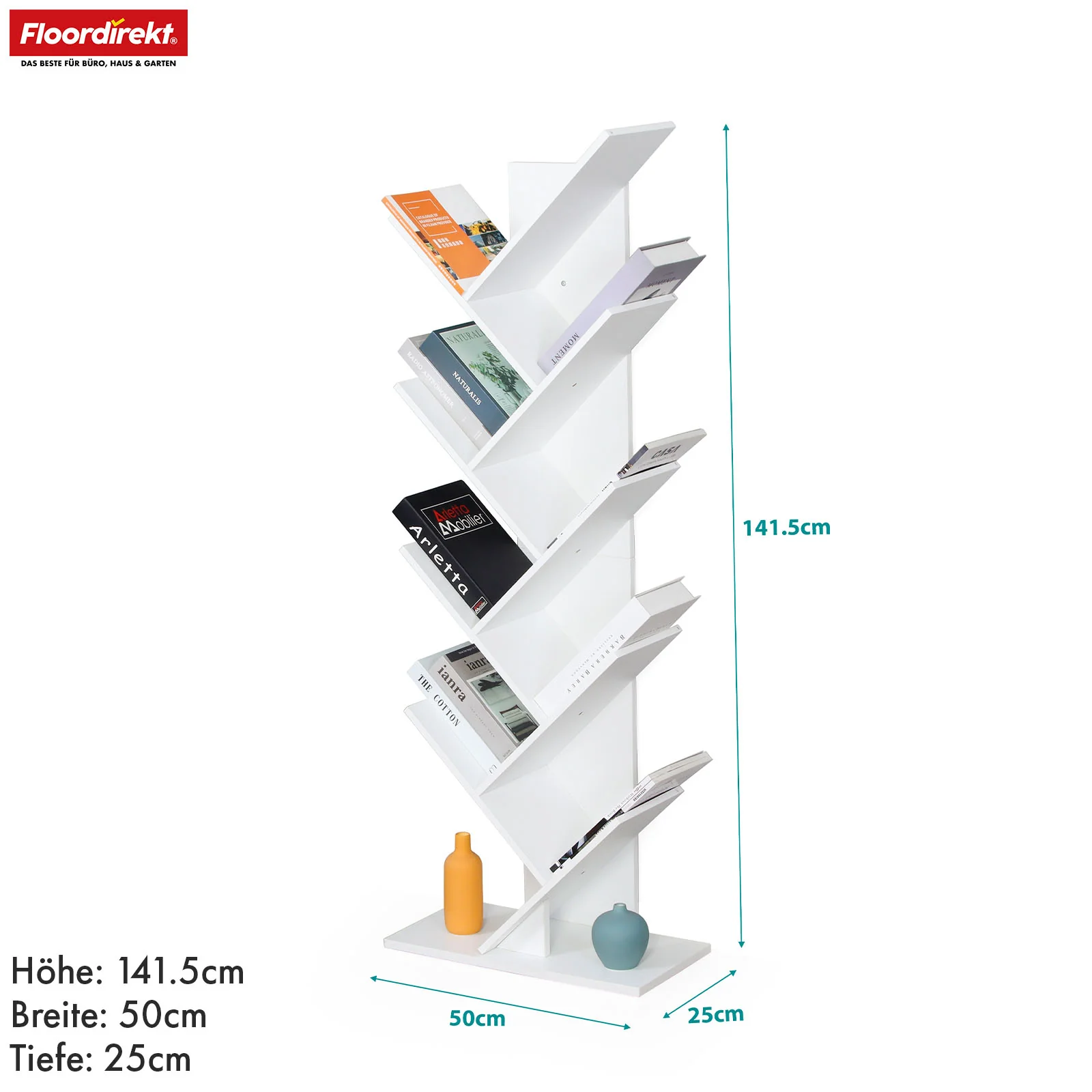 Bücherregal | Louisiana | Baumförmiges Standregal in Weiß mit 5 oder 9 Etagen aus Holz - Image 10