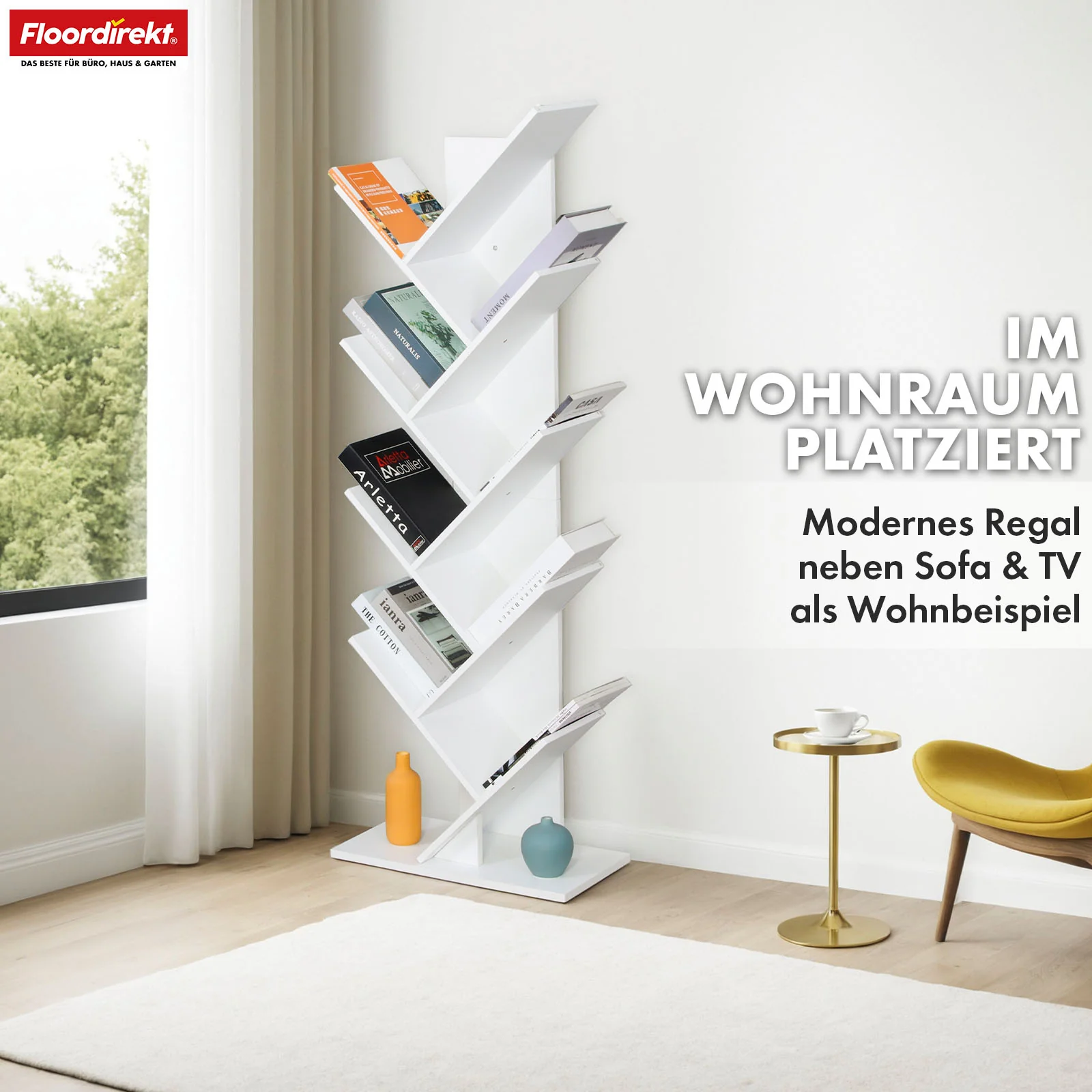 Bücherregal | Louisiana | Baumförmiges Standregal in Weiß mit 5 oder 9 Etagen aus Holz - Image 16