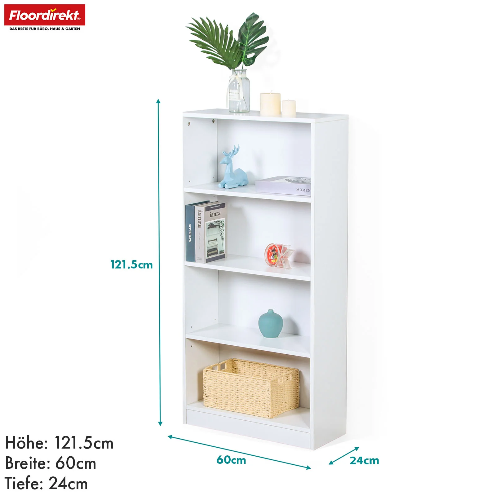 Bücherregal | Maine | Weißes Standregal aus Holz mit 3/4/6 Etagen | Offen & platzsparend für Wohnzimmer, Büro & mehr - Image 10