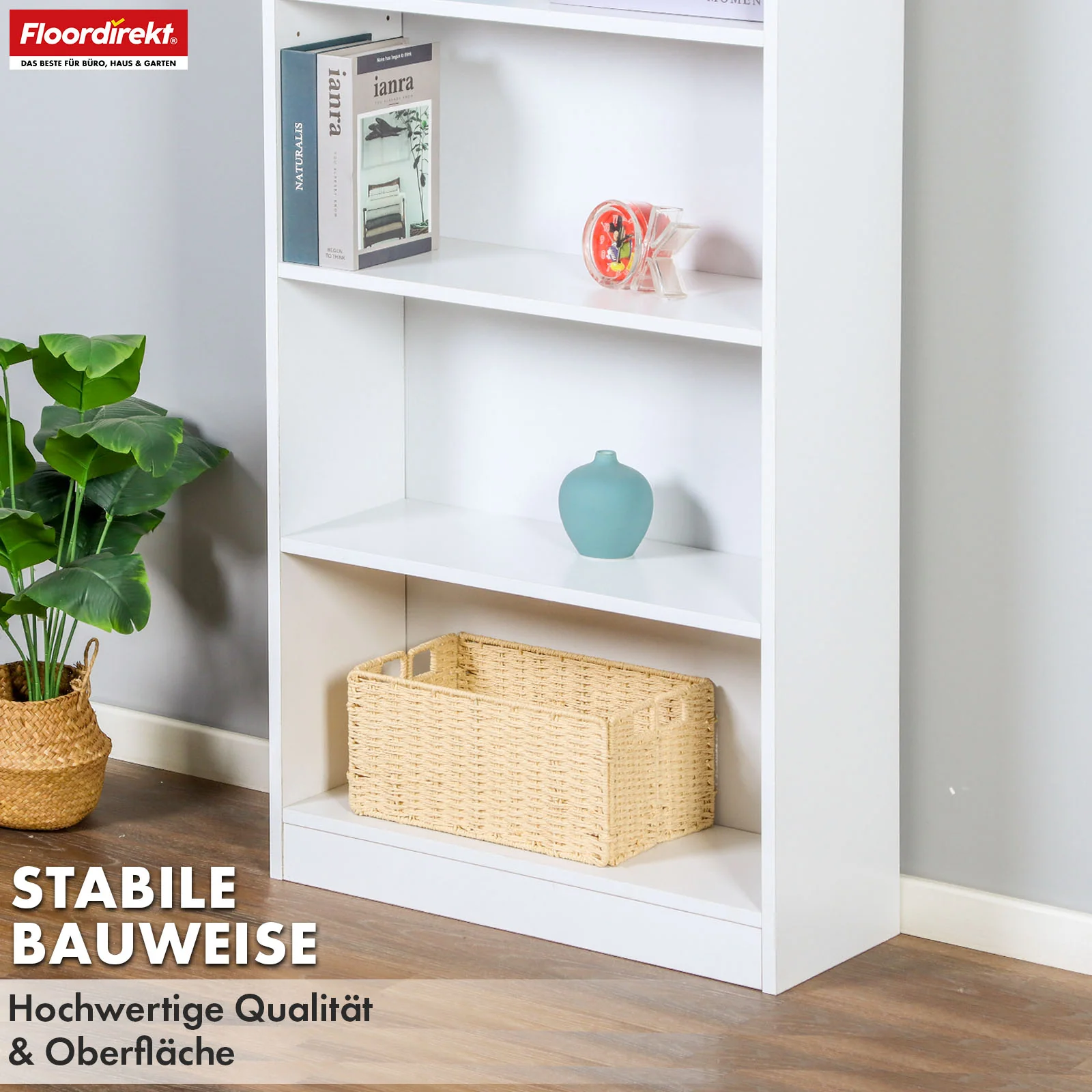 Bücherregal | Maine | Weißes Standregal aus Holz mit 3/4/6 Etagen | Offen & platzsparend für Wohnzimmer, Büro & mehr - Image 13