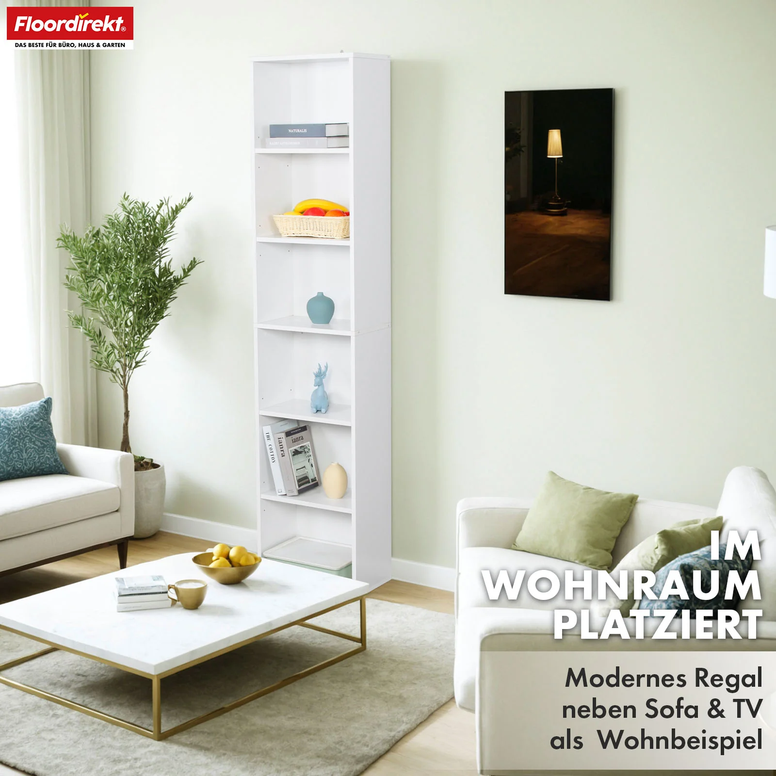 Bücherregal | Maine | Weißes Standregal aus Holz mit 3/4/6 Etagen | Offen & platzsparend für Wohnzimmer, Büro & mehr - Image 24