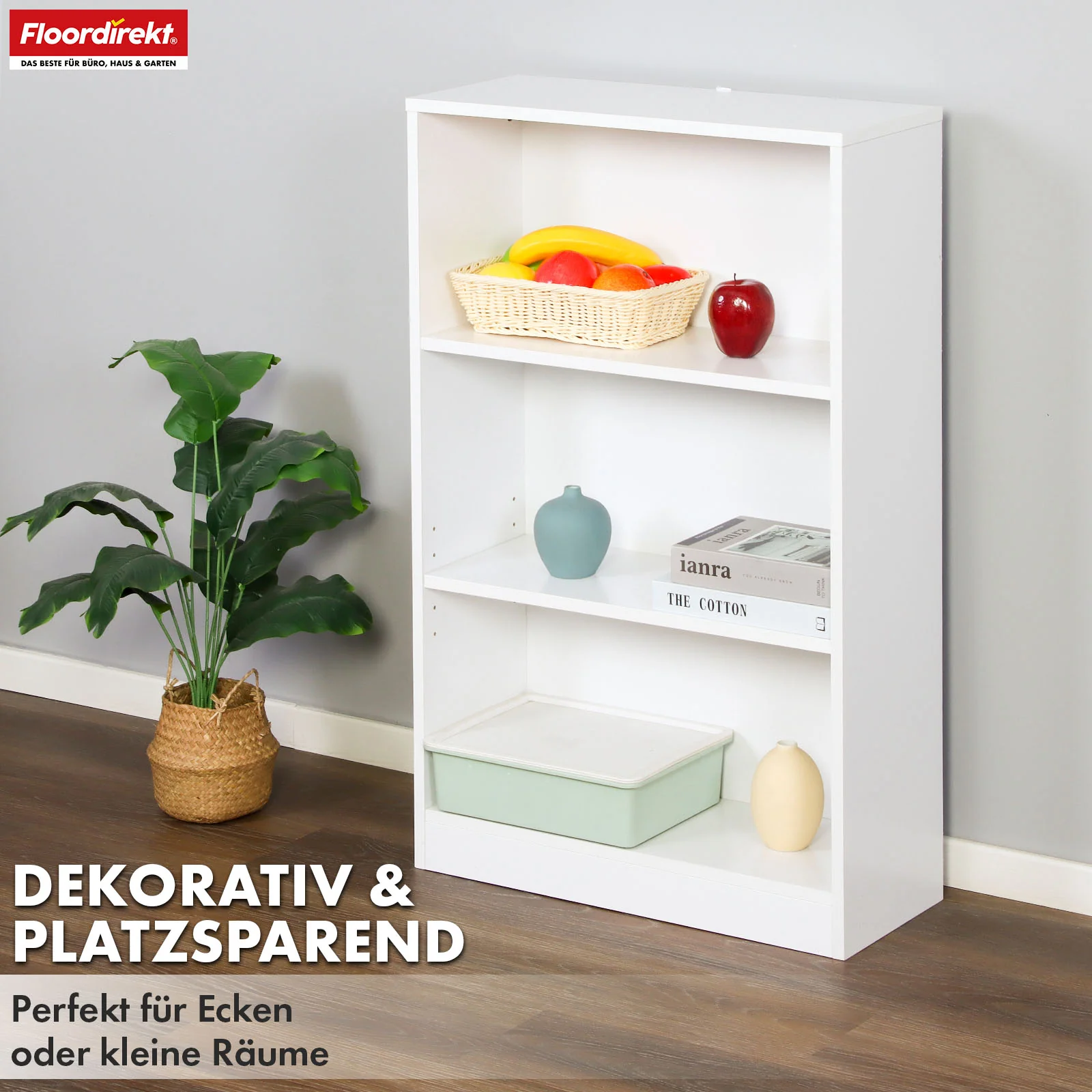 Bücherregal | Maine | Weißes Standregal aus Holz mit 3/4/6 Etagen | Offen & platzsparend für Wohnzimmer, Büro & mehr - Image 3
