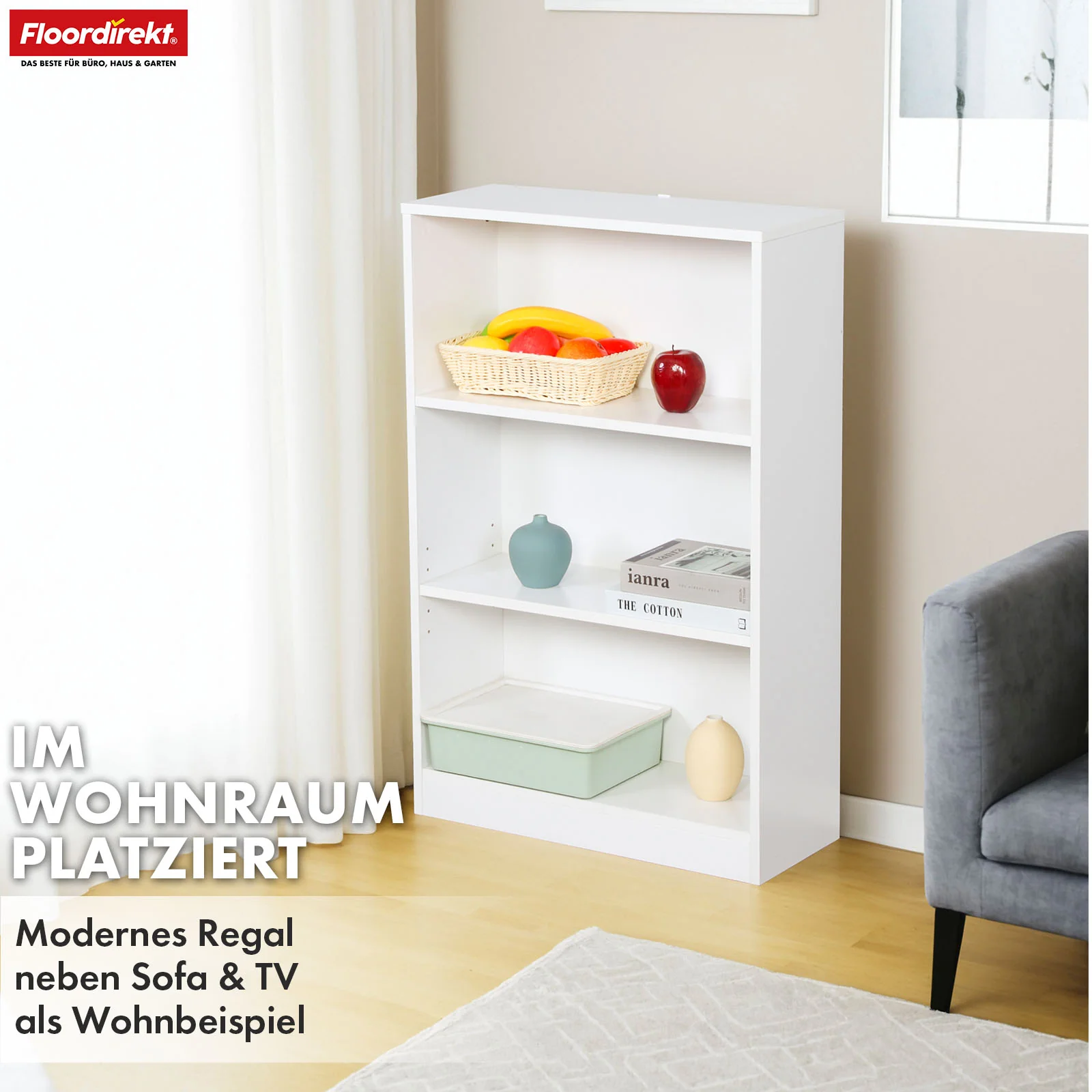 Bücherregal | Maine | Weißes Standregal aus Holz mit 3/4/6 Etagen | Offen & platzsparend für Wohnzimmer, Büro & mehr - Image 8