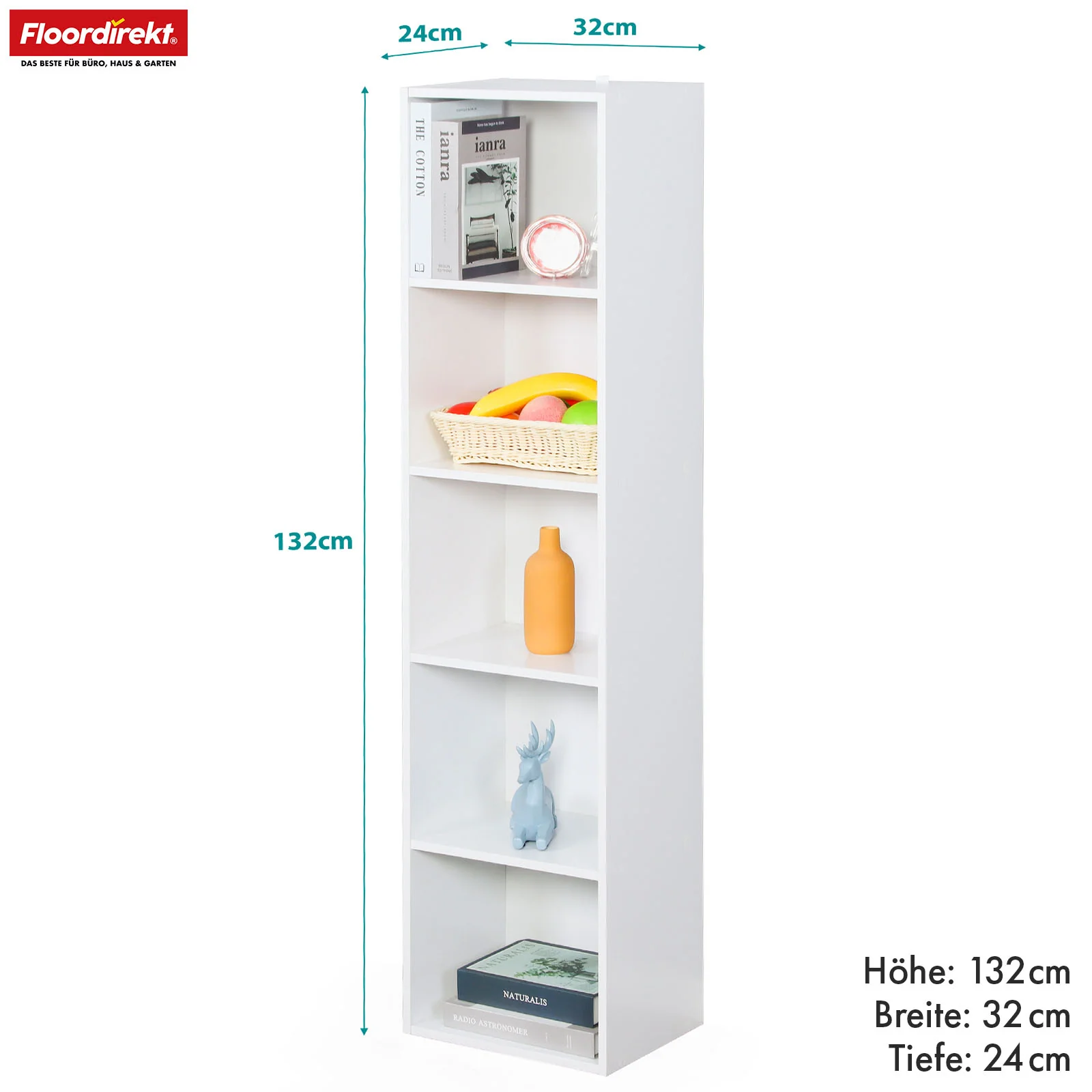 Bücherregal | Alaska | Weißer MDF-Bücherschrank mit 4 oder 5 Ebenen | schlank, modern & platzsparend - Image 10