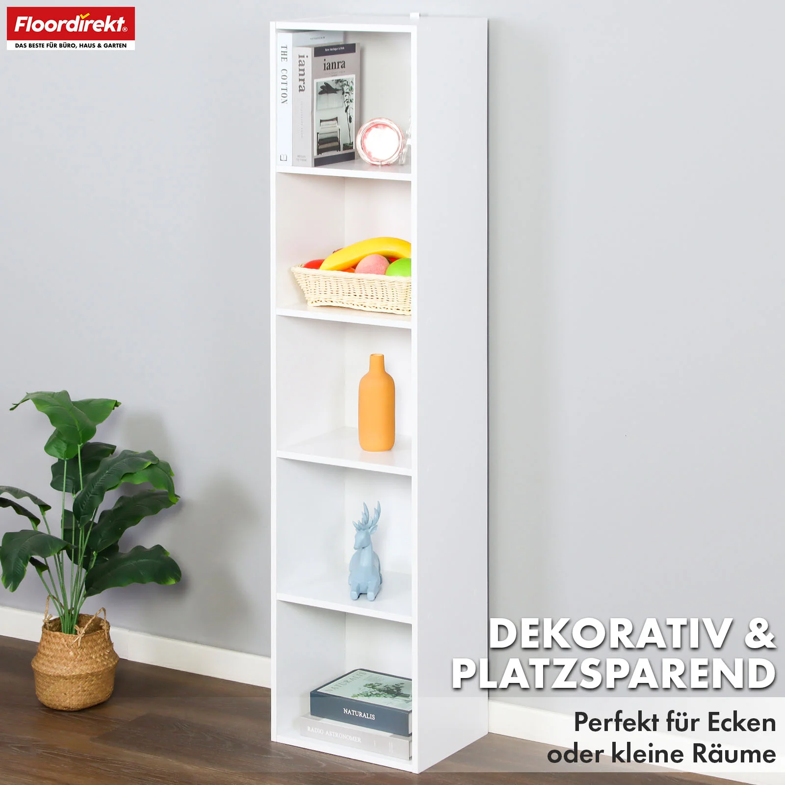 Bücherregal | Alaska | Weißer MDF-Bücherschrank mit 4 oder 5 Ebenen | schlank, modern & platzsparend - Image 11