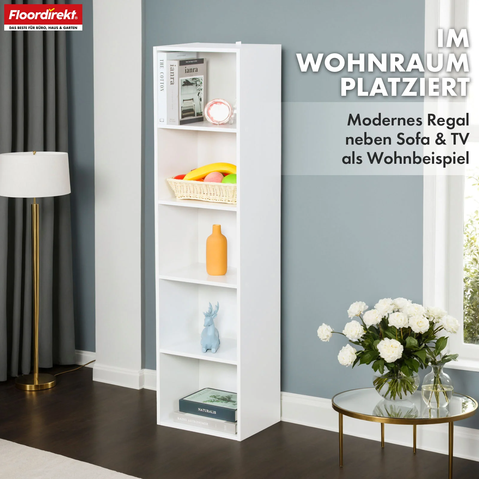Bücherregal | Alaska | Weißer MDF-Bücherschrank mit 4 oder 5 Ebenen | schlank, modern & platzsparend - Image 16