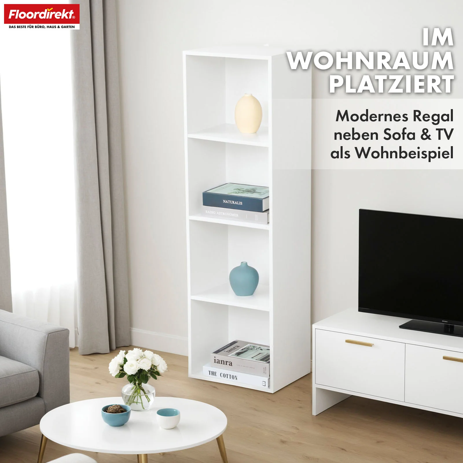 Bücherregal | Alaska | Weißer MDF-Bücherschrank mit 4 oder 5 Ebenen | schlank, modern & platzsparend - Image 8