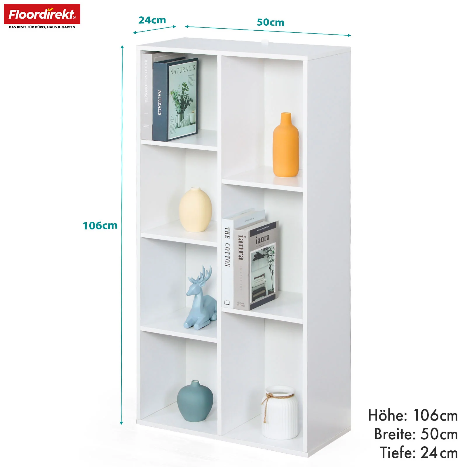 Bücherregal | Arkansas | Weißes MDF-Standregal mit 5–9 Fächern für Bücher und Wohnaccessoires - Image 10