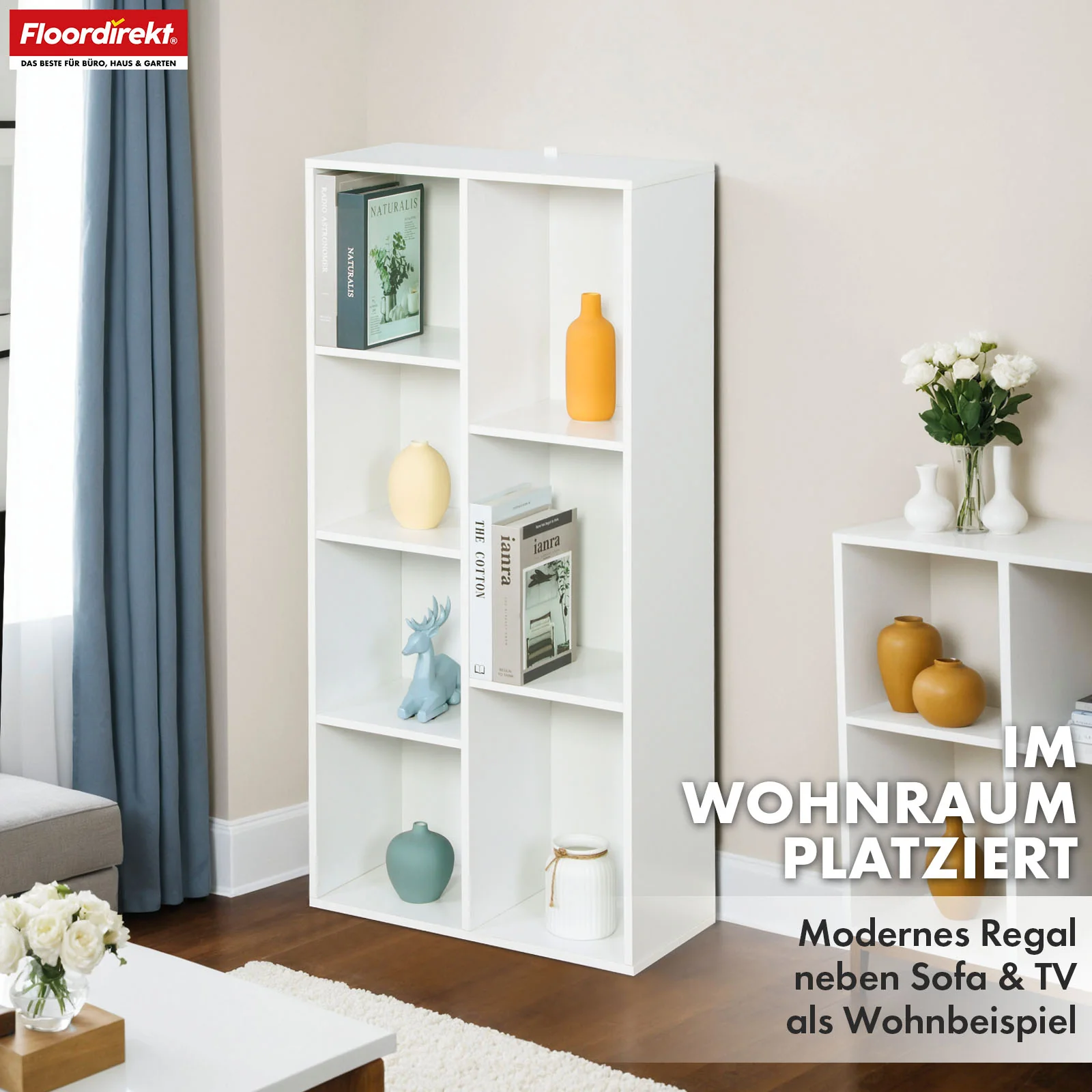Bücherregal | Arkansas | Weißes MDF-Standregal mit 5–9 Fächern für Bücher und Wohnaccessoires - Image 16