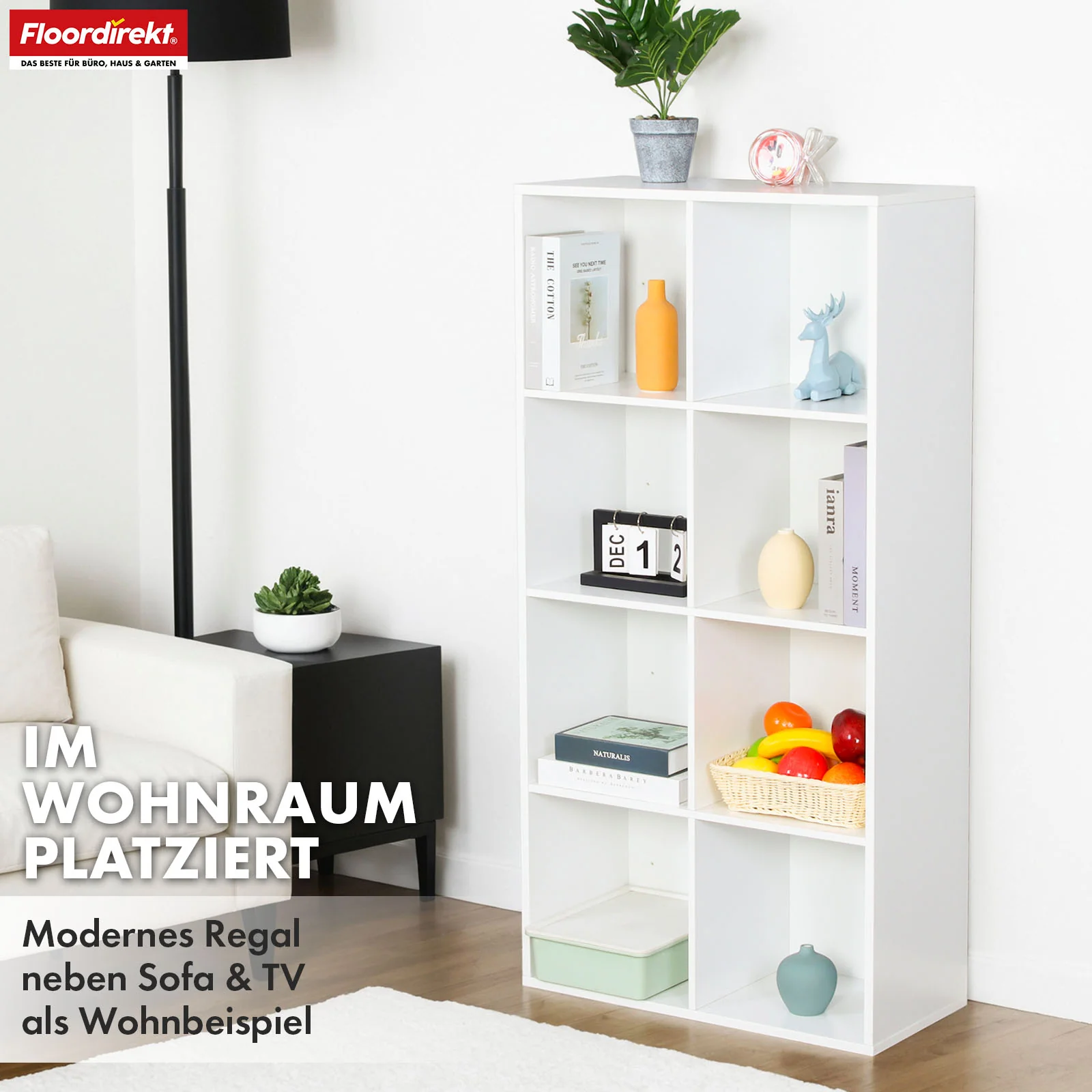 Bücherregal | Arkansas | Weißes MDF-Standregal mit 5–9 Fächern für Bücher und Wohnaccessoires - Image 24