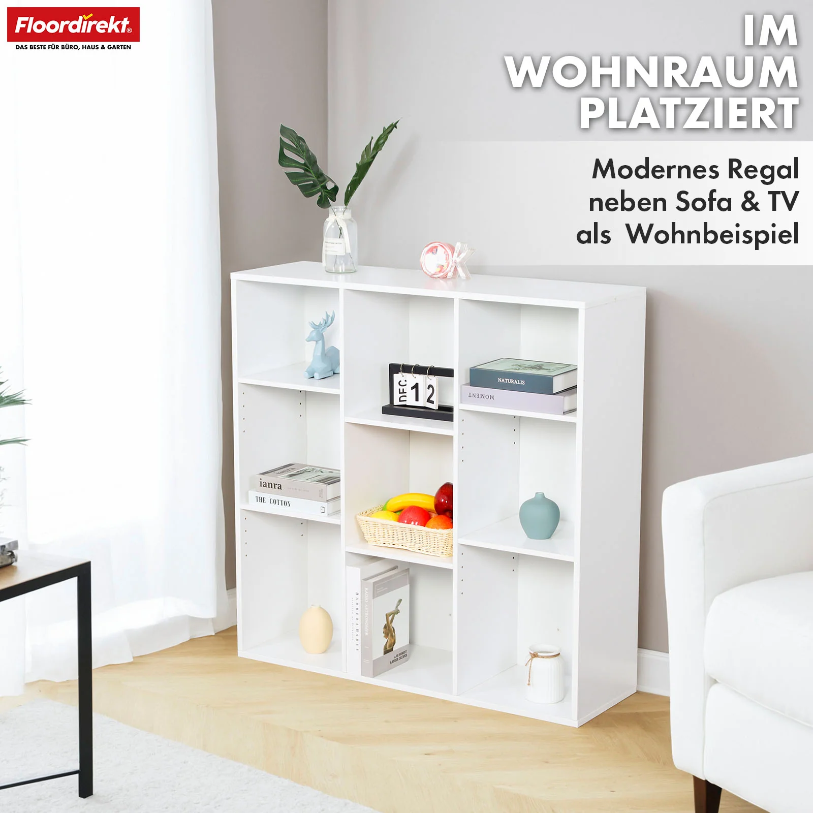 Bücherregal | Arkansas | Weißes MDF-Standregal mit 5–9 Fächern für Bücher und Wohnaccessoires - Image 32