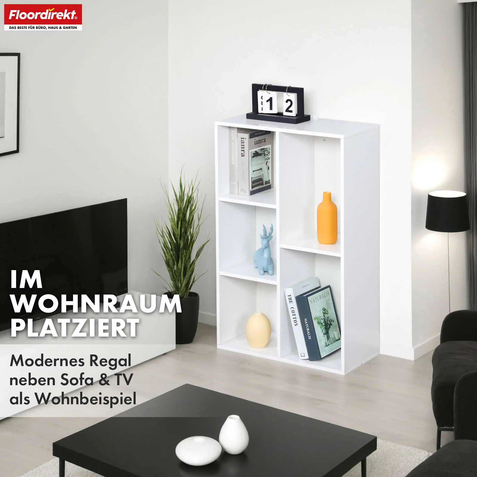 Bücherregal | Arkansas | Weißes MDF-Standregal mit 5–9 Fächern für Bücher und Wohnaccessoires - Image 8