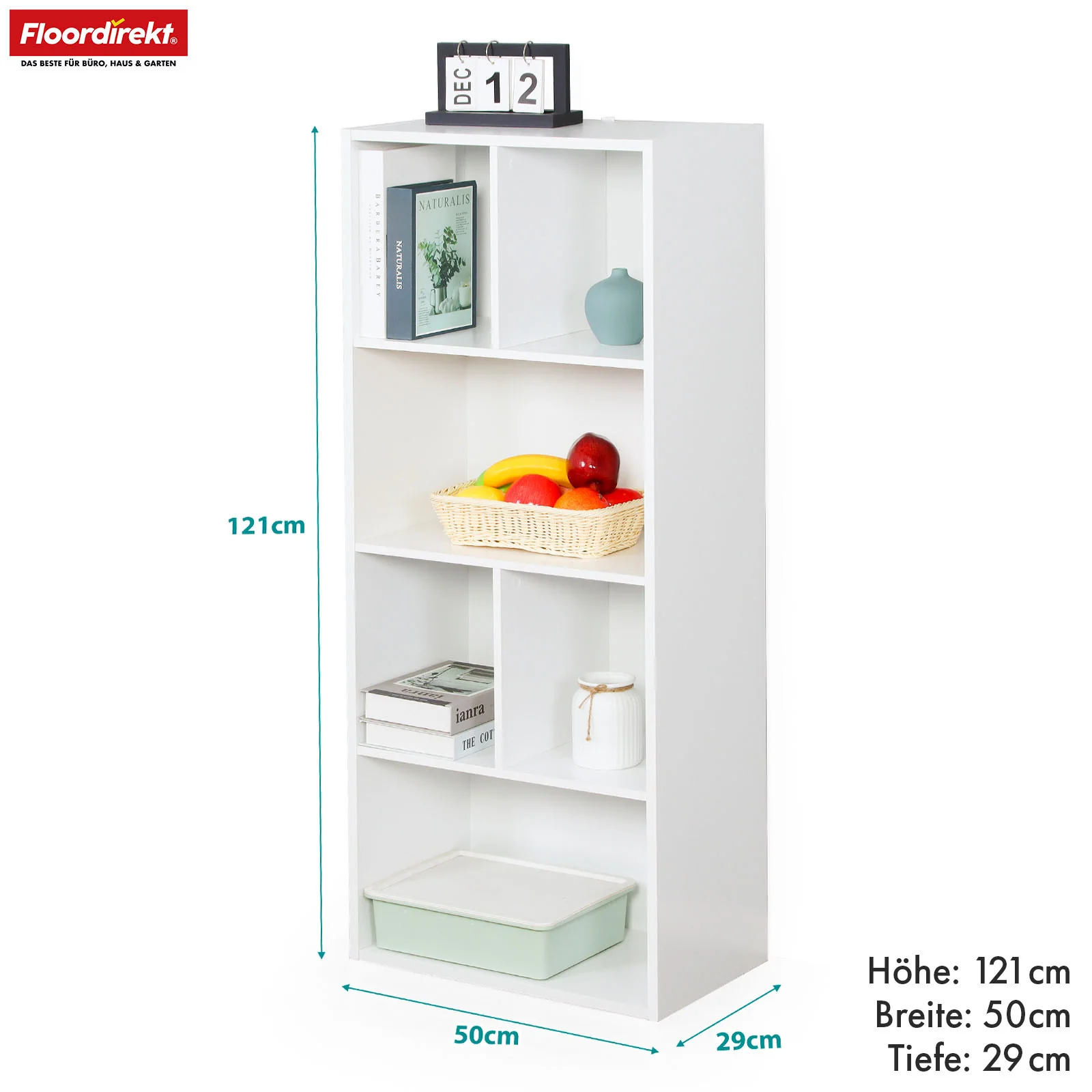 Bücherregal | California | Modernes, platzsparendes MDF-Regal mit Anti-Kipp-Sicherung in Weiß 4-8 offene Fächer - Image 10