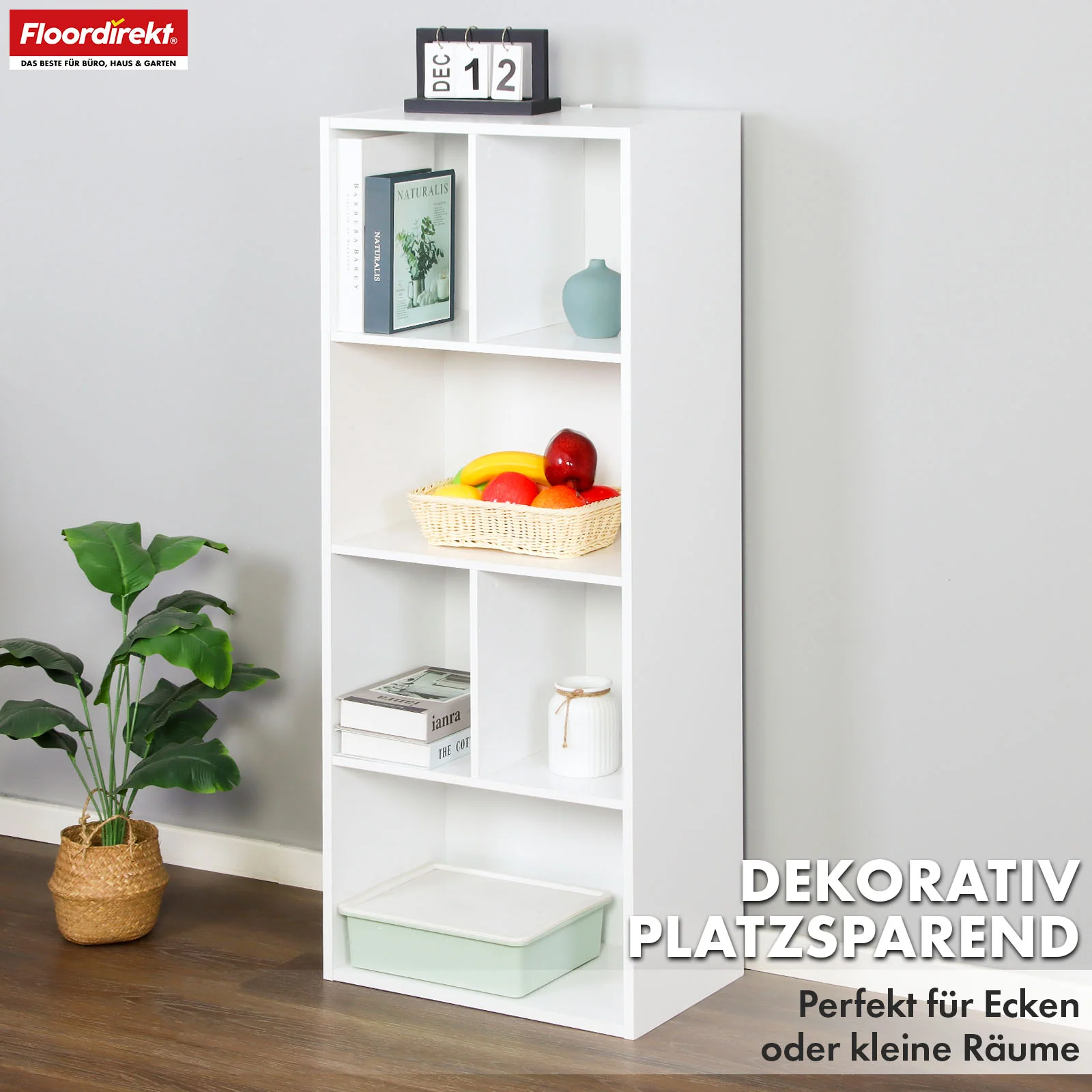 Bücherregal | California | Modernes, platzsparendes MDF-Regal mit Anti-Kipp-Sicherung in Weiß 4-8 offene Fächer - Image 11