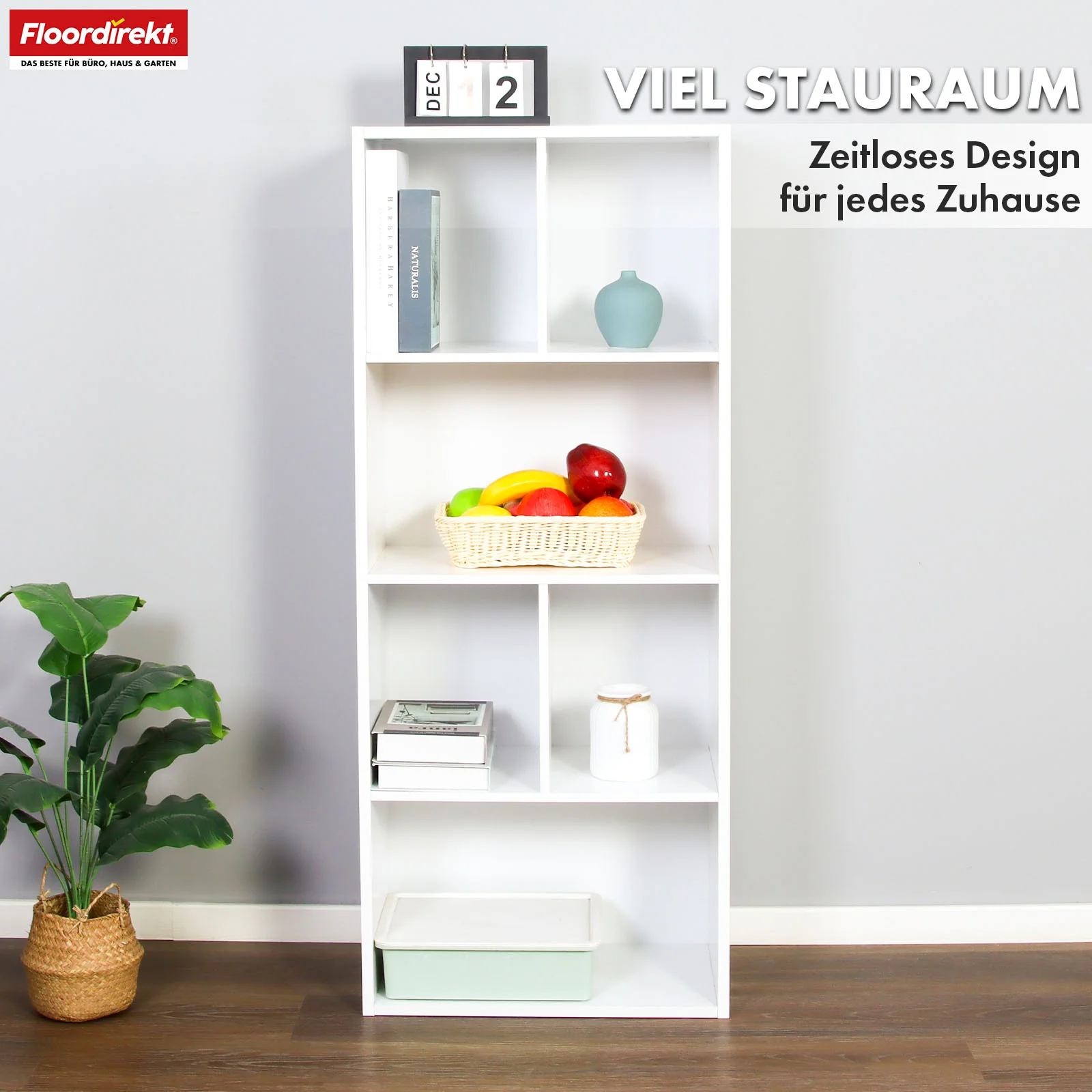 Bücherregal | California | Modernes, platzsparendes MDF-Regal mit Anti-Kipp-Sicherung in Weiß 4-8 offene Fächer - Image 12