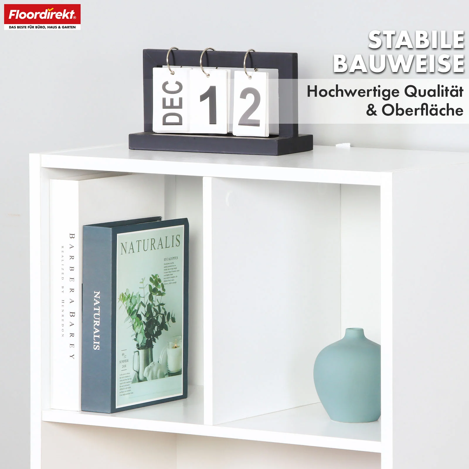 Bücherregal | California | Modernes, platzsparendes MDF-Regal mit Anti-Kipp-Sicherung in Weiß 4-8 offene Fächer - Image 13