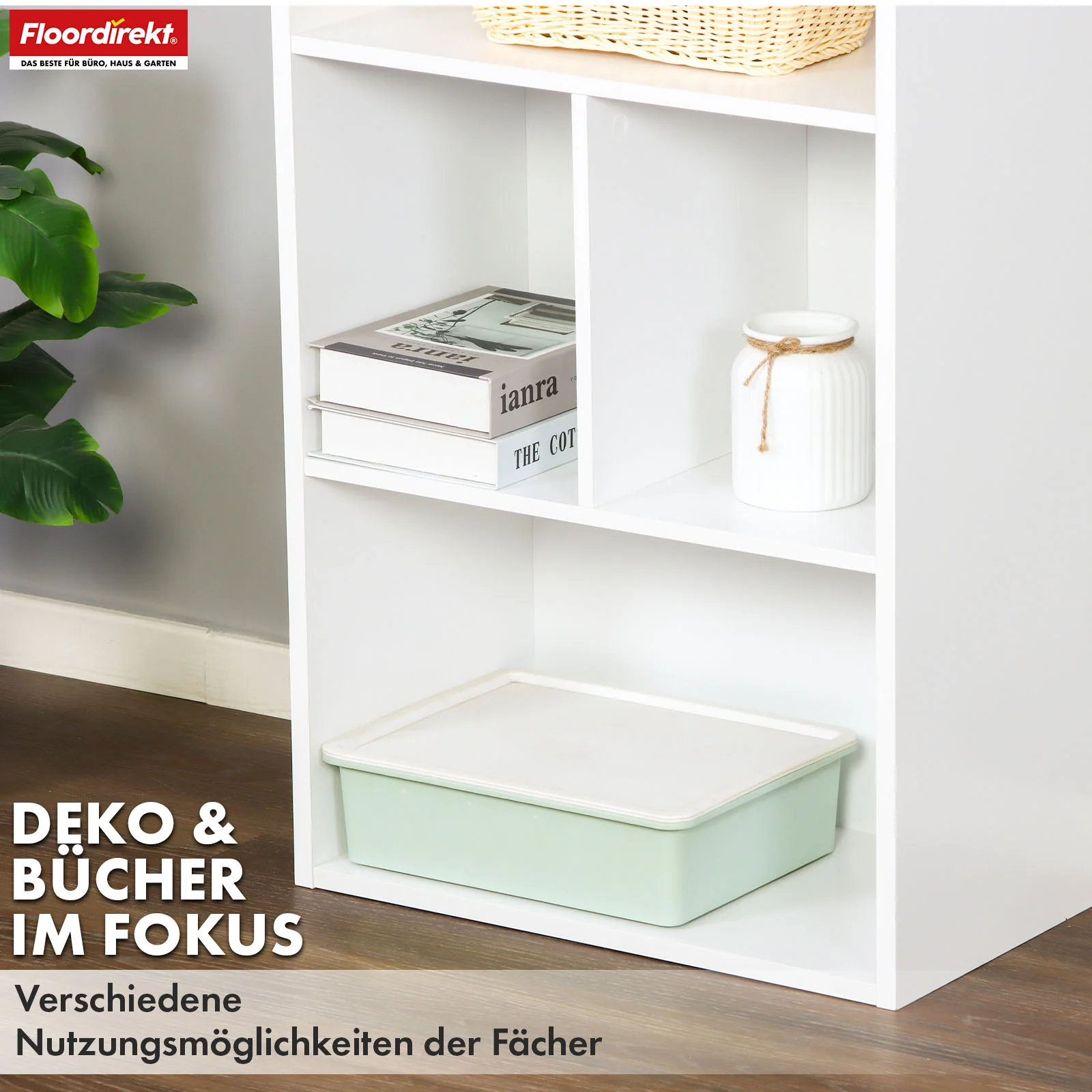 Bücherregal | California | Modernes, platzsparendes MDF-Regal mit Anti-Kipp-Sicherung in Weiß 4-8 offene Fächer - Image 14