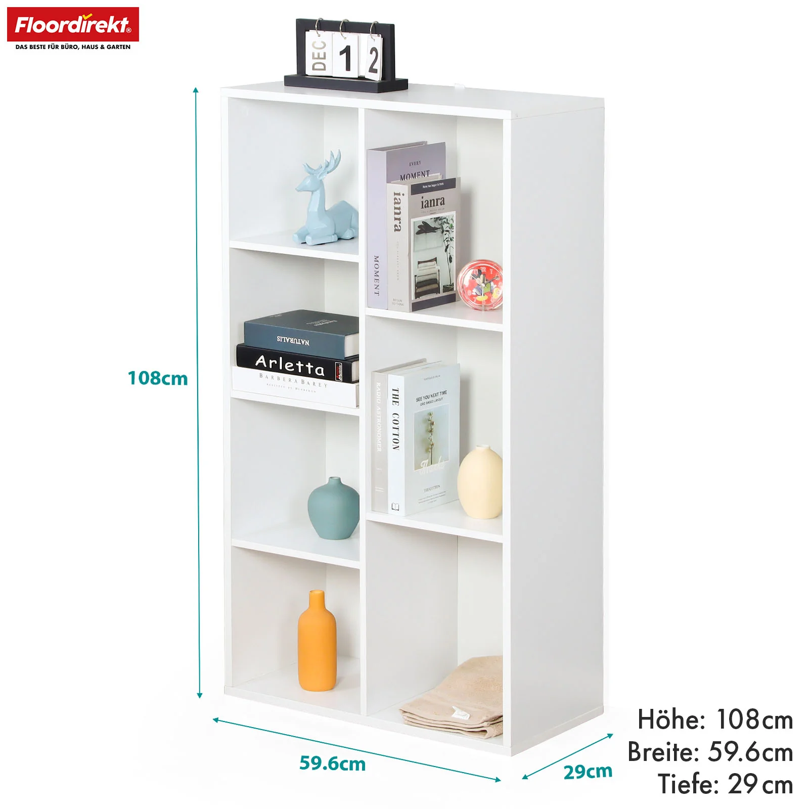 Bücherregal | California | Modernes, platzsparendes MDF-Regal mit Anti-Kipp-Sicherung in Weiß 4-8 offene Fächer - Image 18