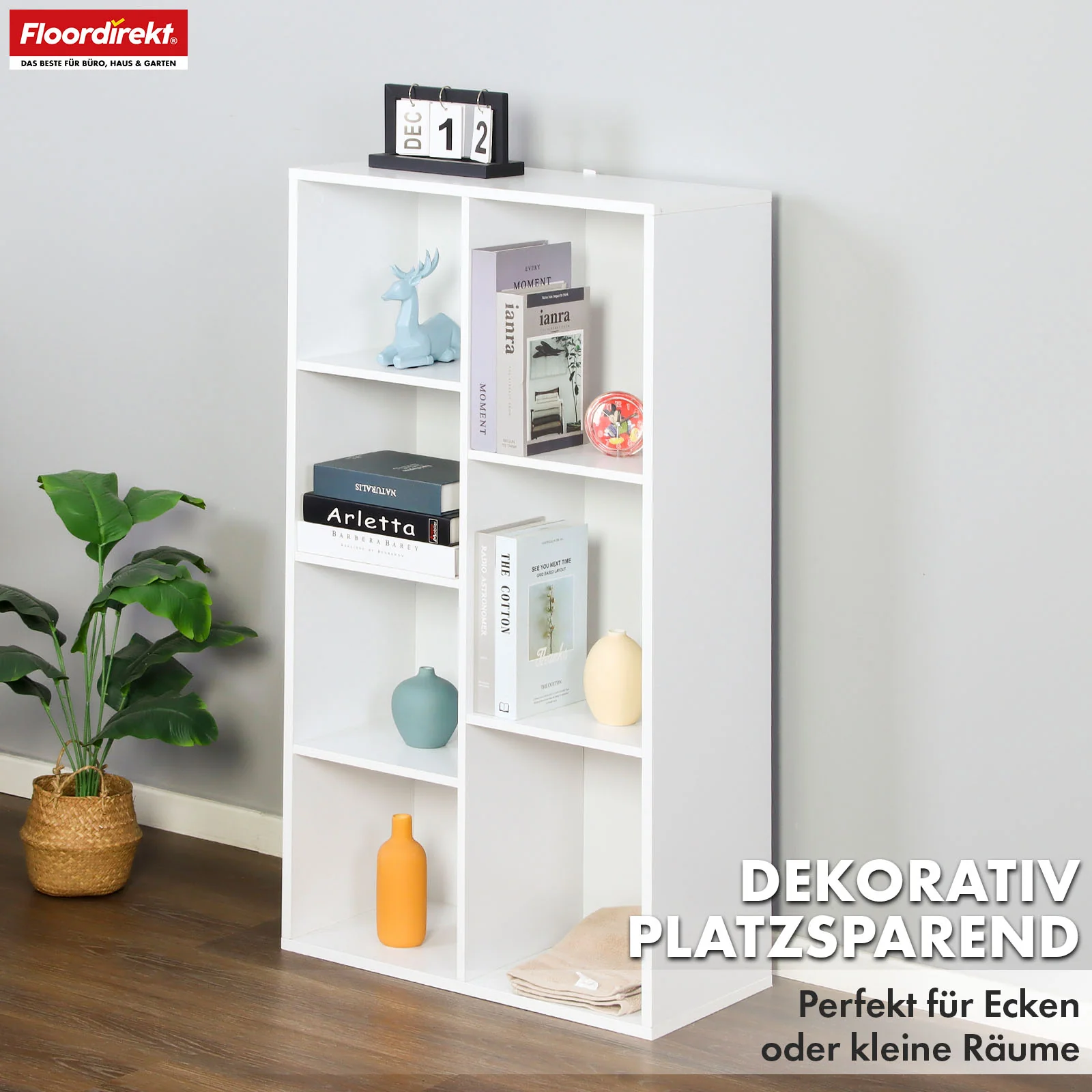 Bücherregal | California | Modernes, platzsparendes MDF-Regal mit Anti-Kipp-Sicherung in Weiß 4-8 offene Fächer - Image 19