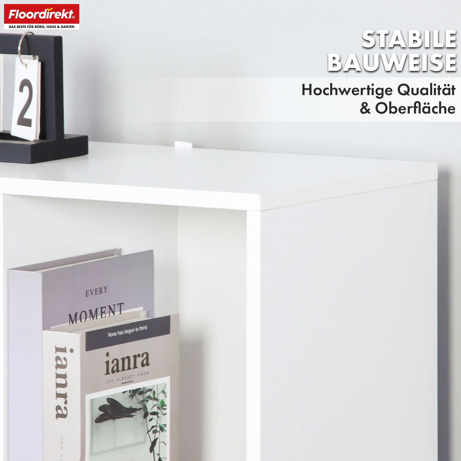 Bücherregal | California | Modernes, platzsparendes MDF-Regal mit Anti-Kipp-Sicherung in Weiß 4-8 offene Fächer - Image 21