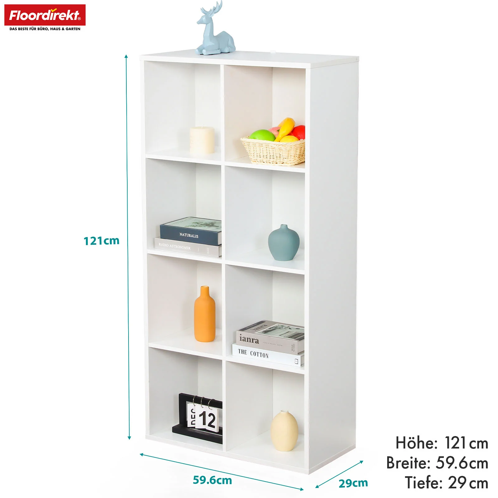 Bücherregal | California | Modernes, platzsparendes MDF-Regal mit Anti-Kipp-Sicherung in Weiß 4-8 offene Fächer - Image 26