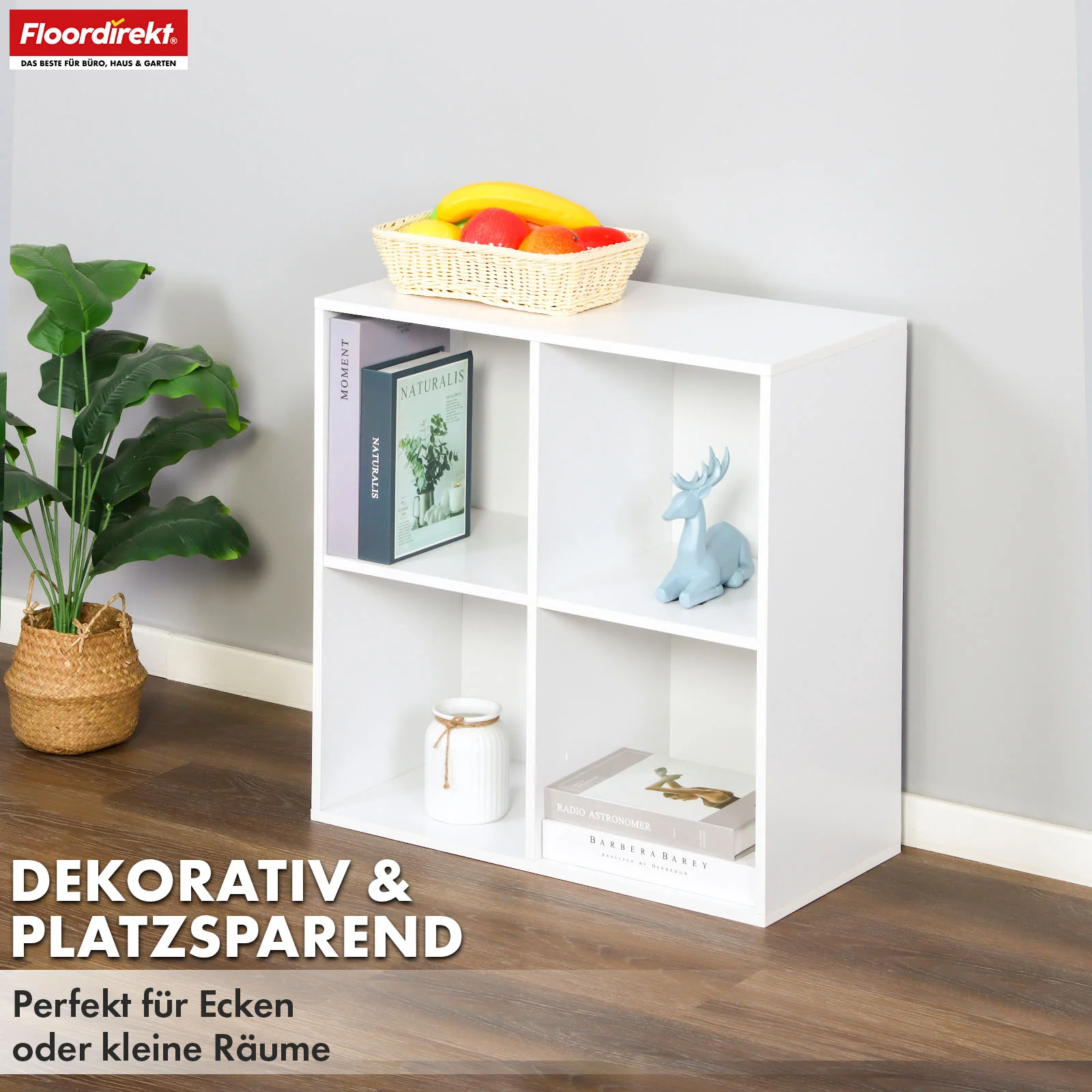 Bücherregal | California | Modernes, platzsparendes MDF-Regal mit Anti-Kipp-Sicherung in Weiß 4-8 offene Fächer - Image 3