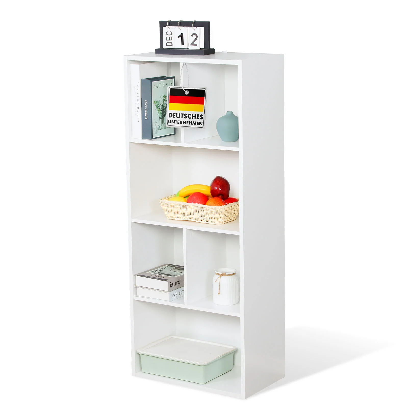 Bücherregal | California | Modernes, platzsparendes MDF-Regal mit Anti-Kipp-Sicherung in Weiß 4-8 offene Fächer - Image 9