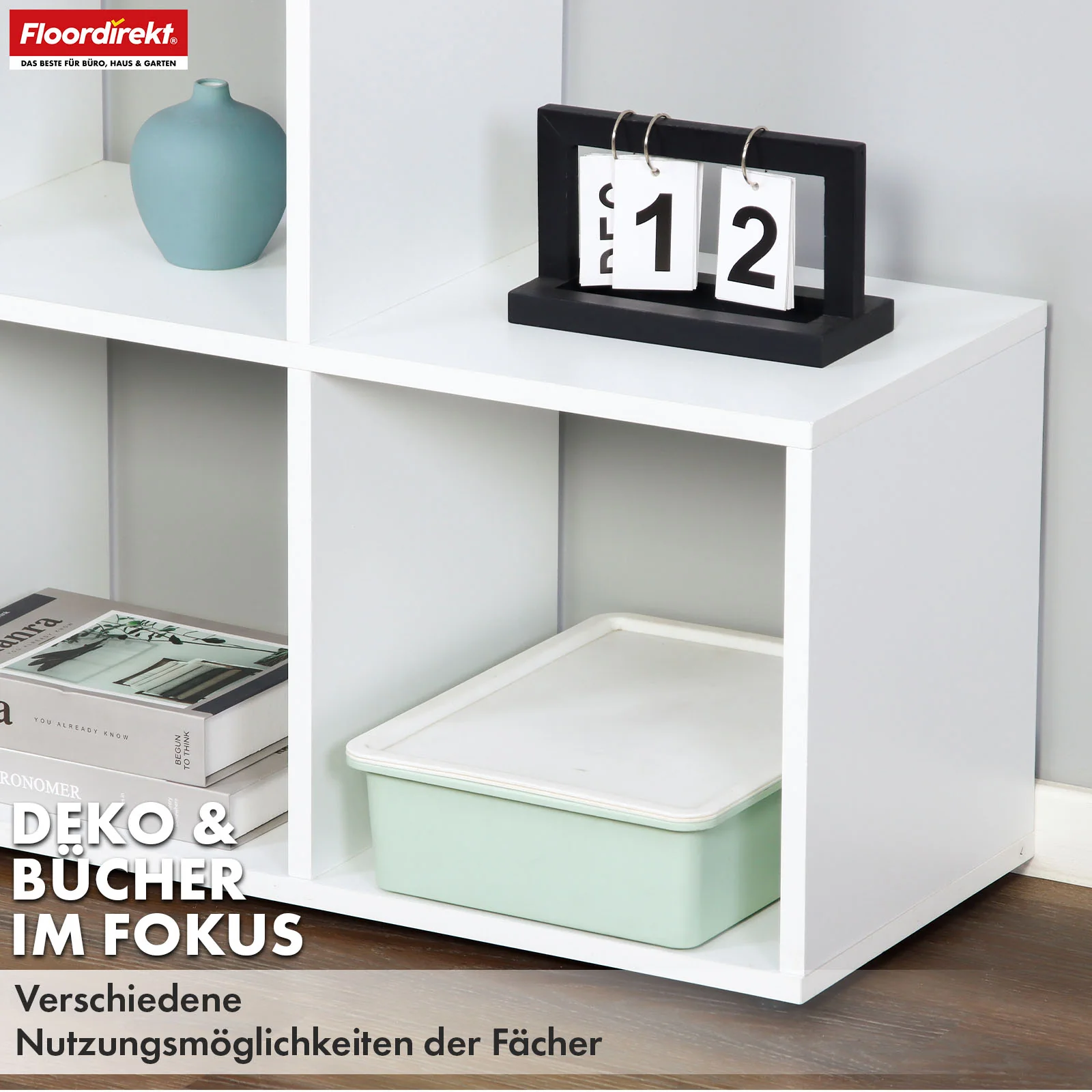 Bücherregal | Carolina | Weißes Stufenregal aus MDF mit 6 Fächern für Bücher, Pflanzen & Deko - Image 6