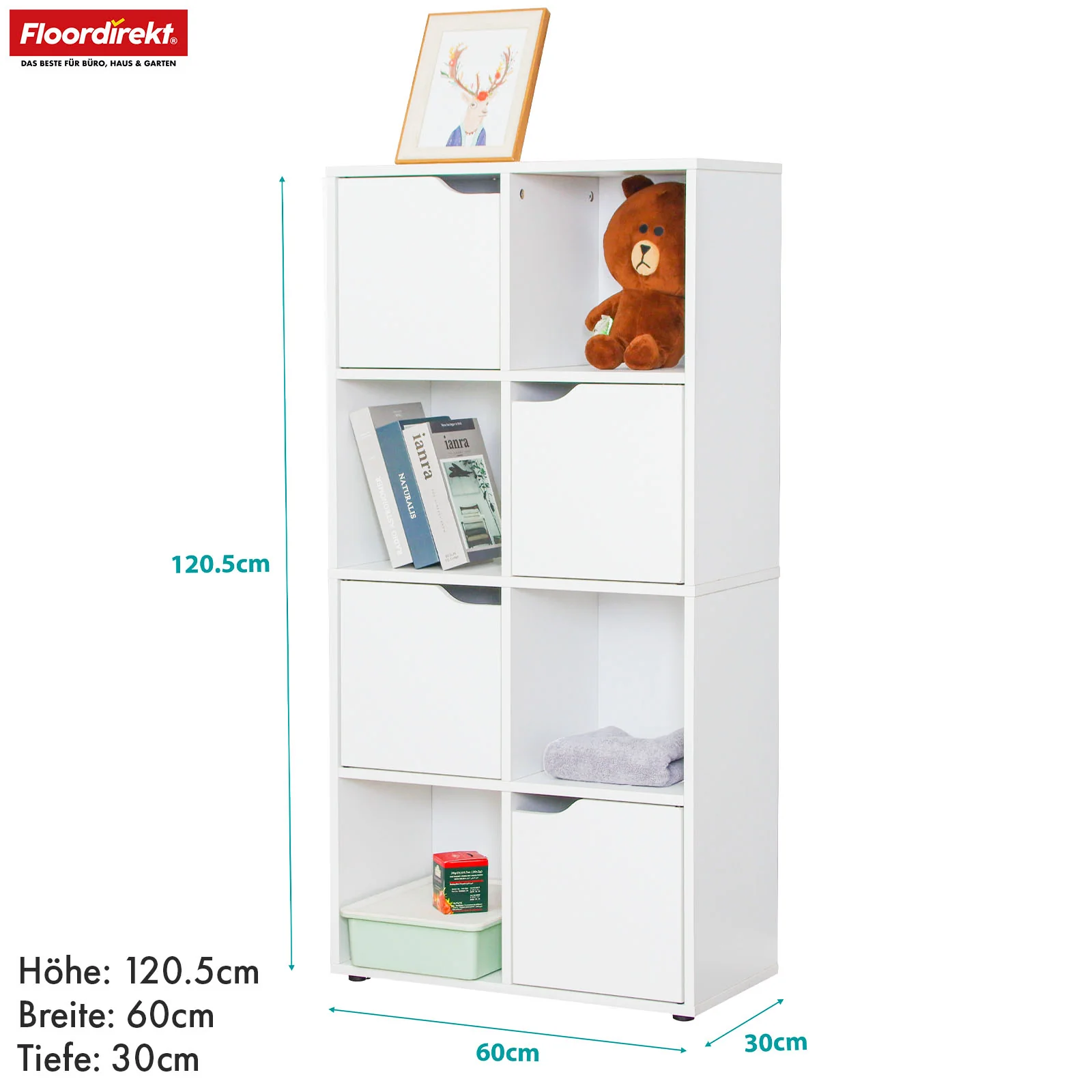 Bücherregal | Connecticut | Weißes Standregal aus MDF mit Fächern & Türen, Kippschutz, 2 Größen - Image 10