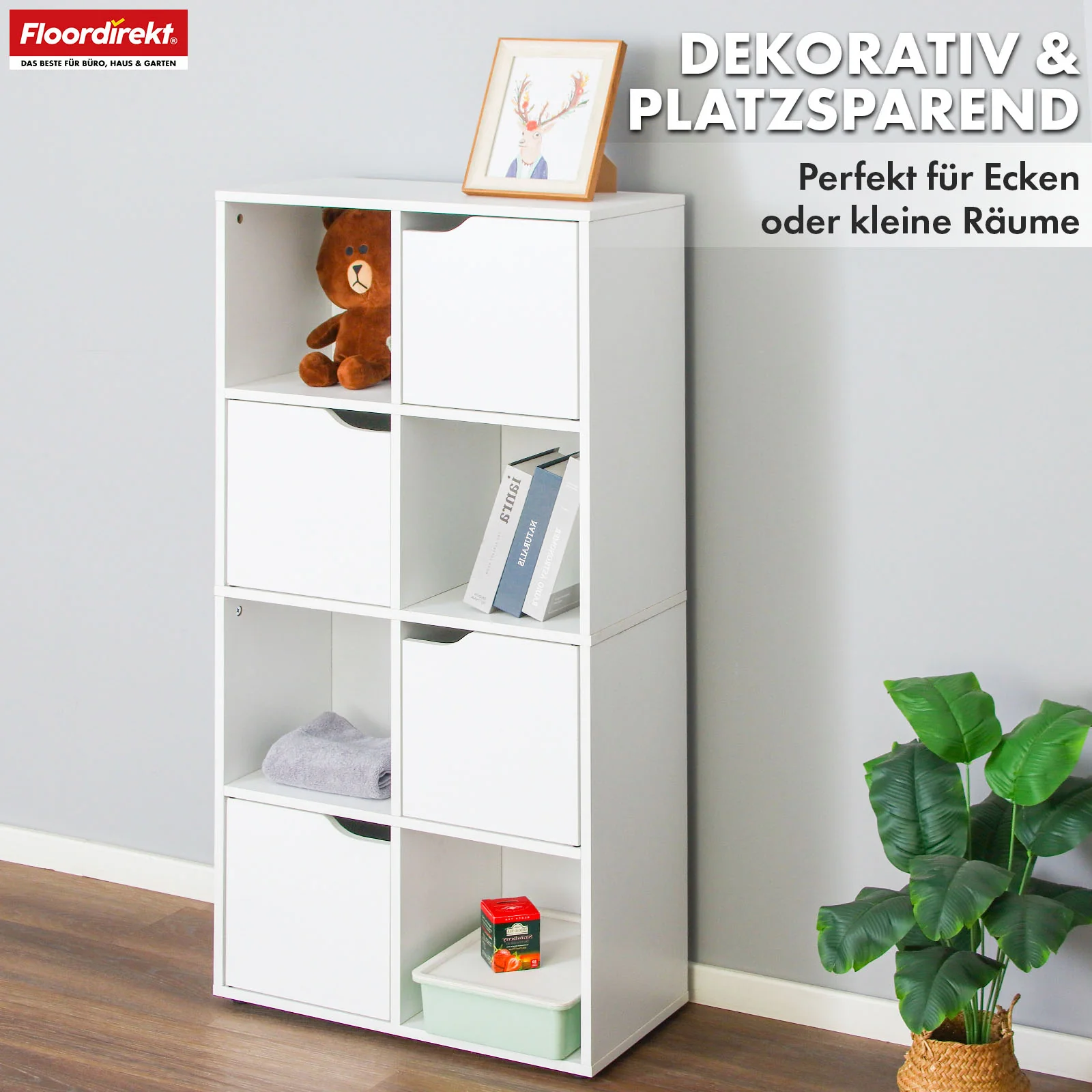 Bücherregal | Connecticut | Weißes Standregal aus MDF mit Fächern & Türen, Kippschutz, 2 Größen - Image 11