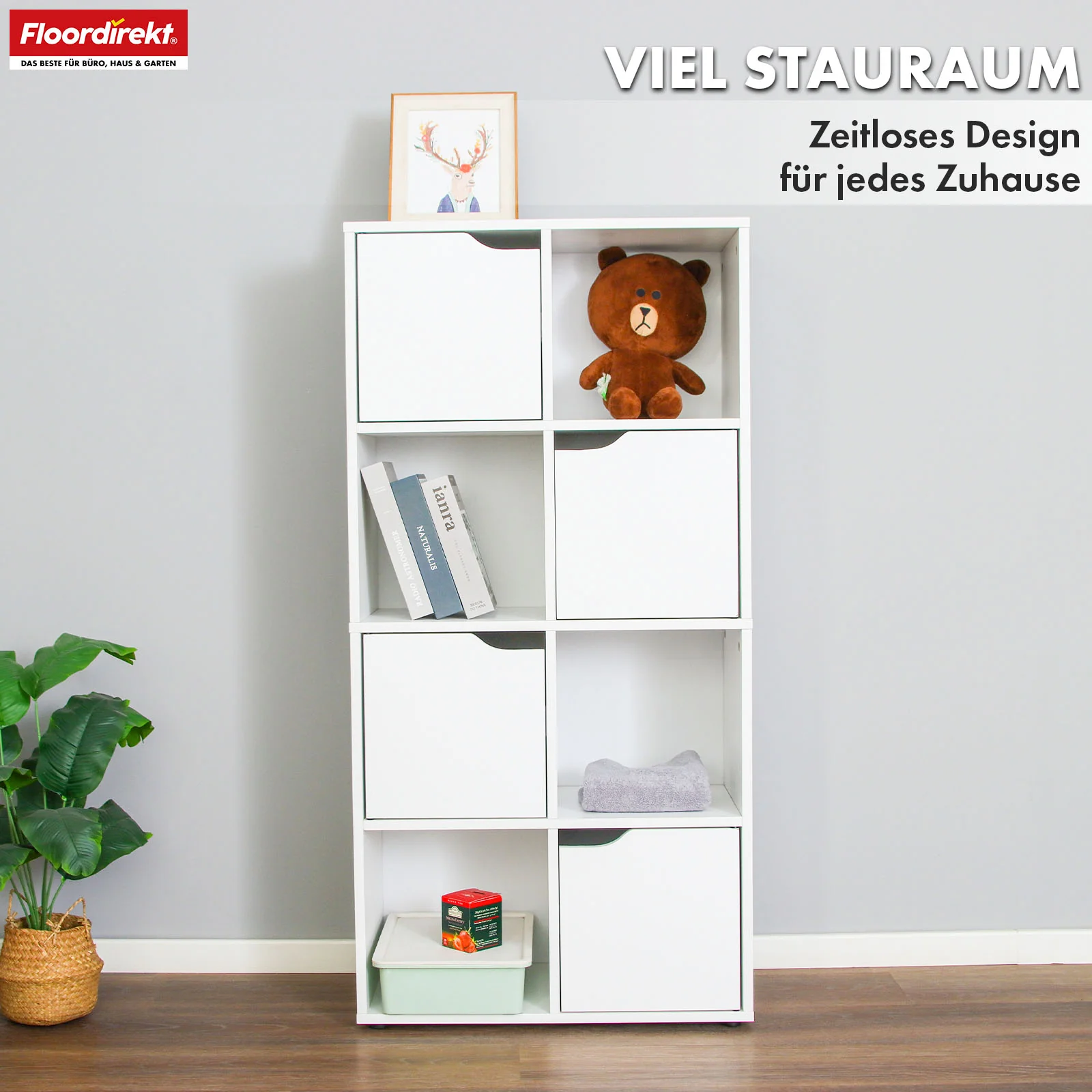 Bücherregal | Connecticut | Weißes Standregal aus MDF mit Fächern & Türen, Kippschutz, 2 Größen - Image 12