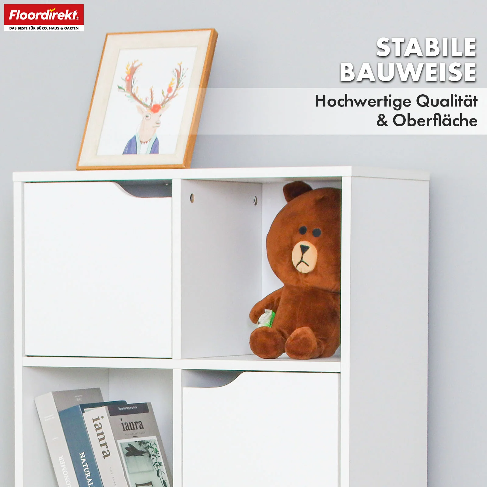 Bücherregal | Connecticut | Weißes Standregal aus MDF mit Fächern & Türen, Kippschutz, 2 Größen - Image 13