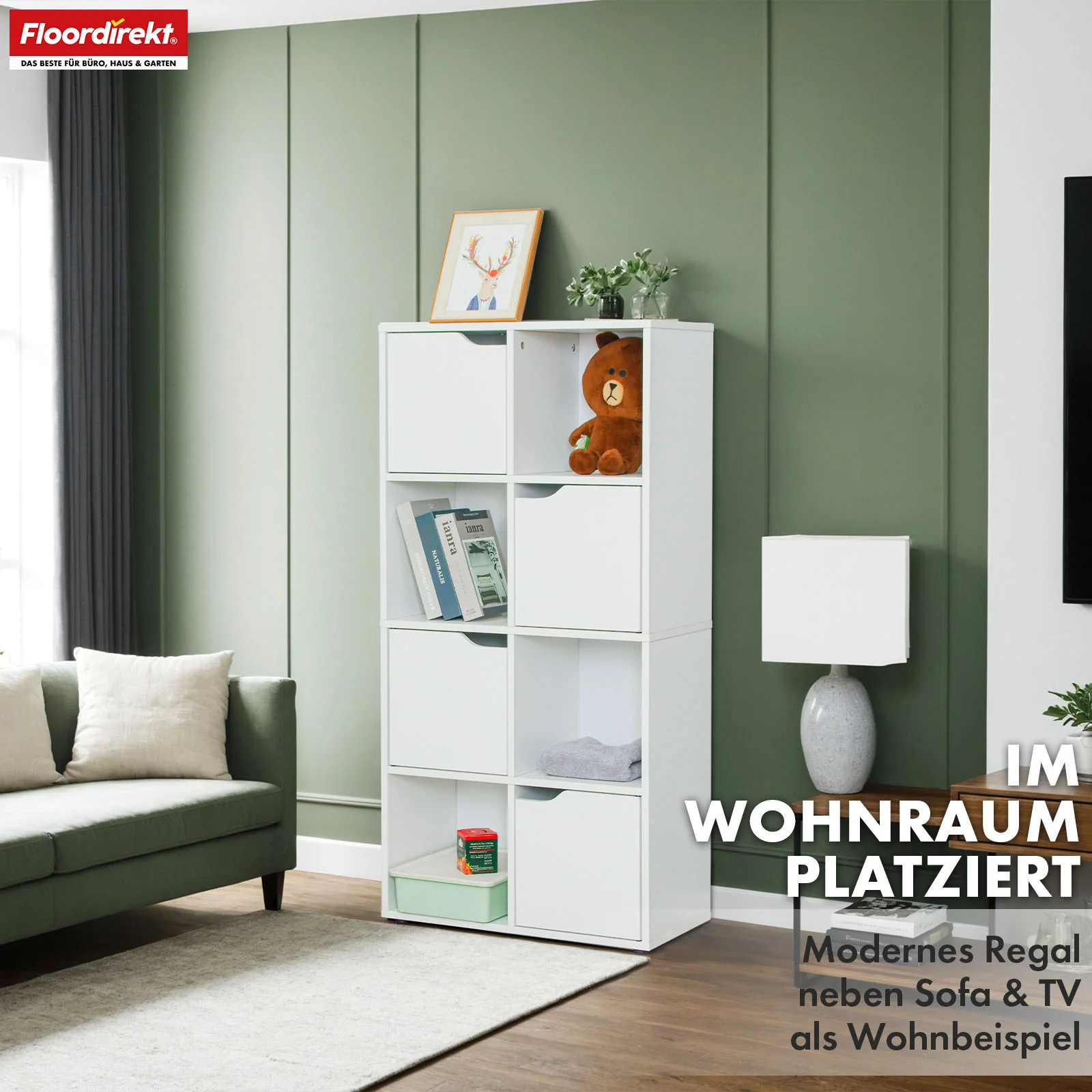 Bücherregal | Connecticut | Weißes Standregal aus MDF mit Fächern & Türen, Kippschutz, 2 Größen - Image 16