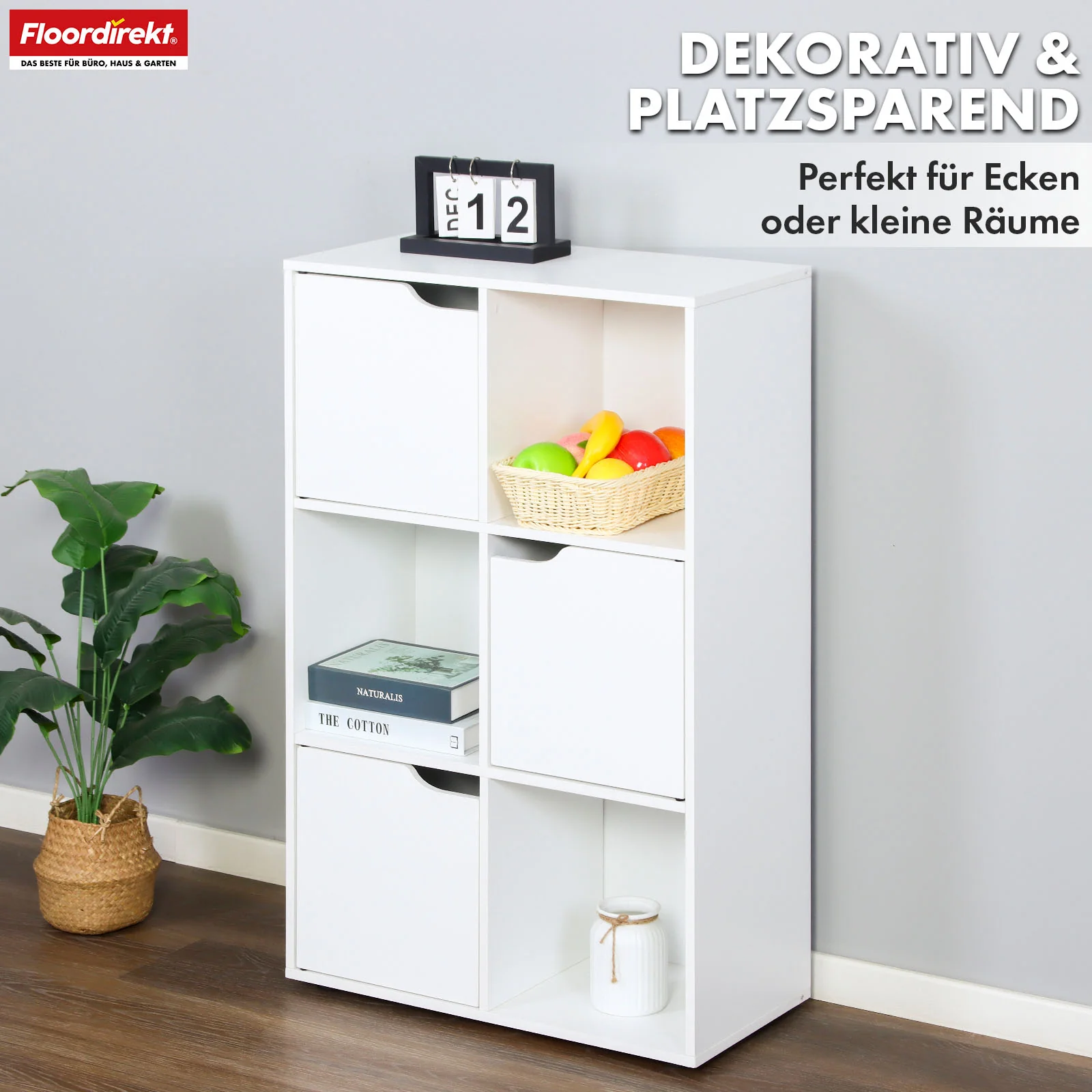 Bücherregal | Connecticut | Weißes Standregal aus MDF mit Fächern & Türen, Kippschutz, 2 Größen - Image 3