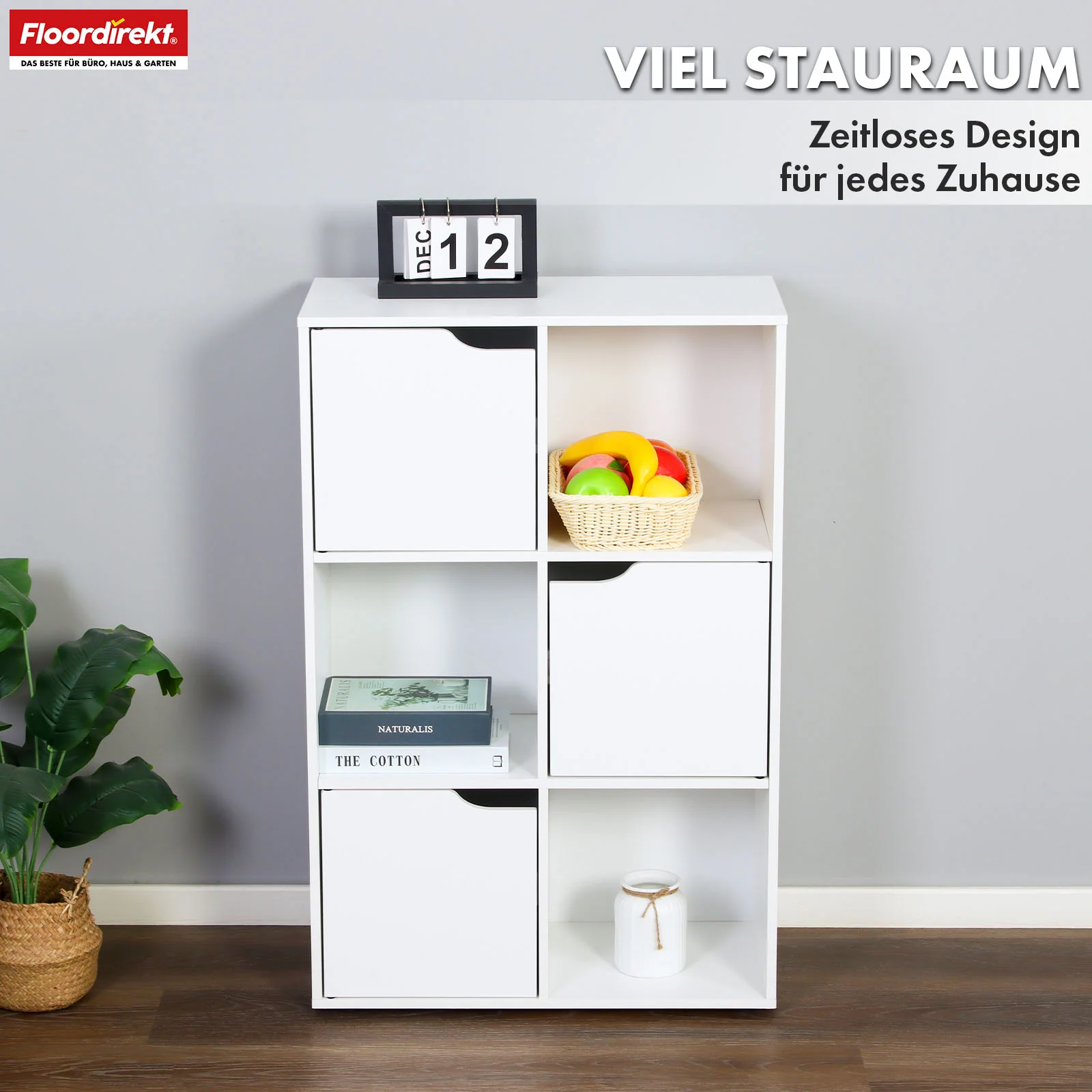 Bücherregal | Connecticut | Weißes Standregal aus MDF mit Fächern & Türen, Kippschutz, 2 Größen - Image 4