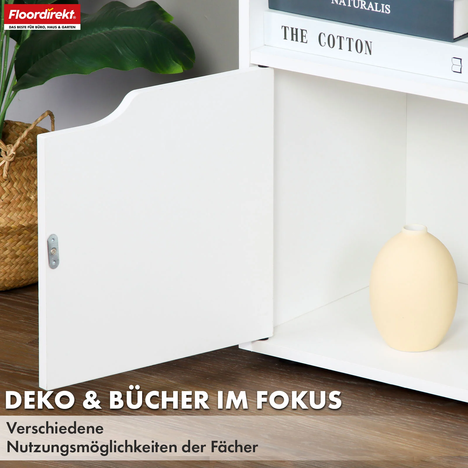 Bücherregal | Connecticut | Weißes Standregal aus MDF mit Fächern & Türen, Kippschutz, 2 Größen - Image 6