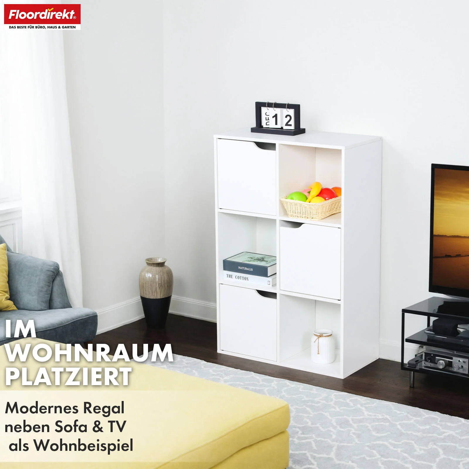 Bücherregal | Connecticut | Weißes Standregal aus MDF mit Fächern & Türen, Kippschutz, 2 Größen - Image 8