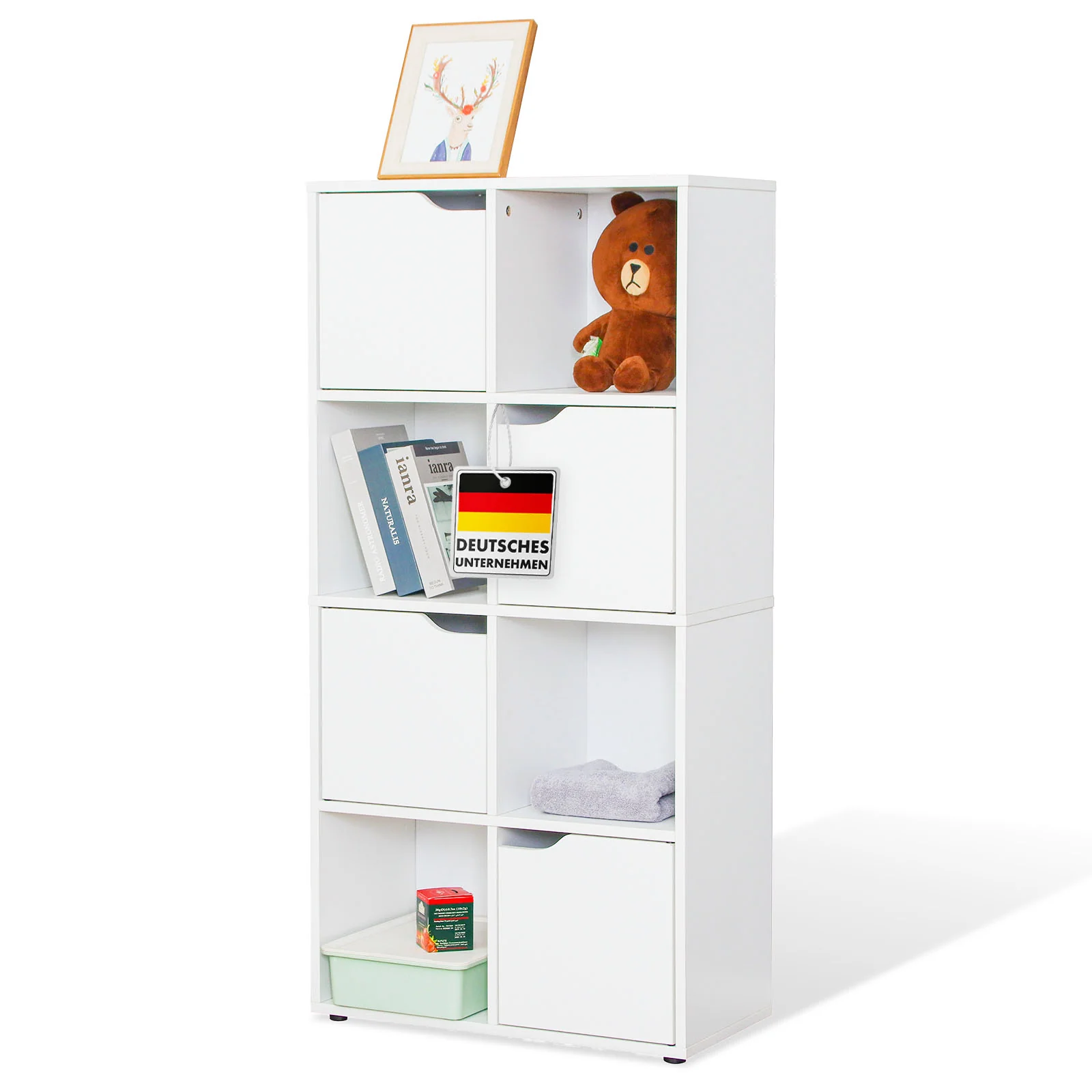 Bücherregal | Connecticut | Weißes Standregal aus MDF mit Fächern & Türen, Kippschutz, 2 Größen - Image 9