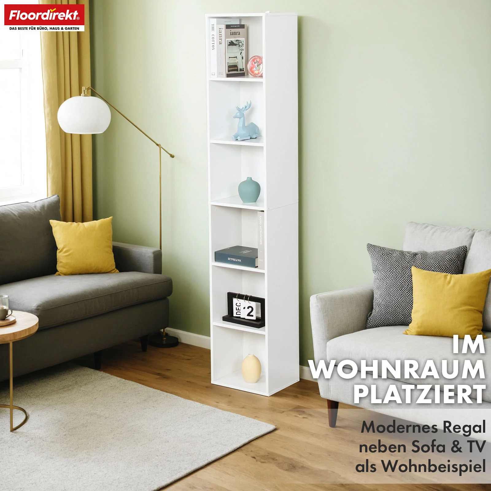 Bücherregal | Delaware | Standregal mit 6 offenen Ablagen, platzsparend & modern - Image 8
