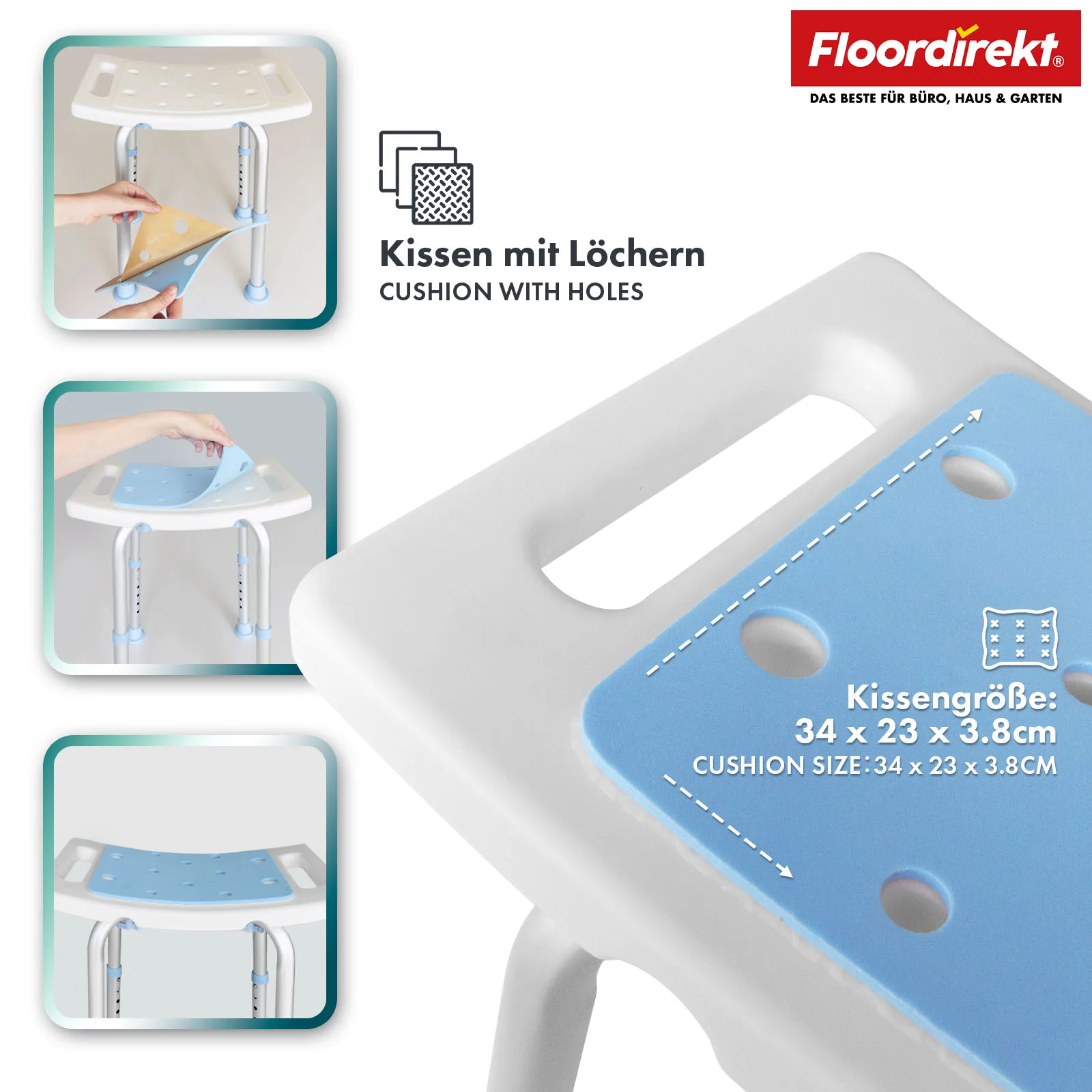 Duschhocker | Nora | Badhocker höhenverstellbar, rutschhemmend, 136 kg belastbar - Image 6